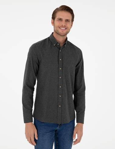Antrasit Slim Fit Uzun Kollu Gömlek