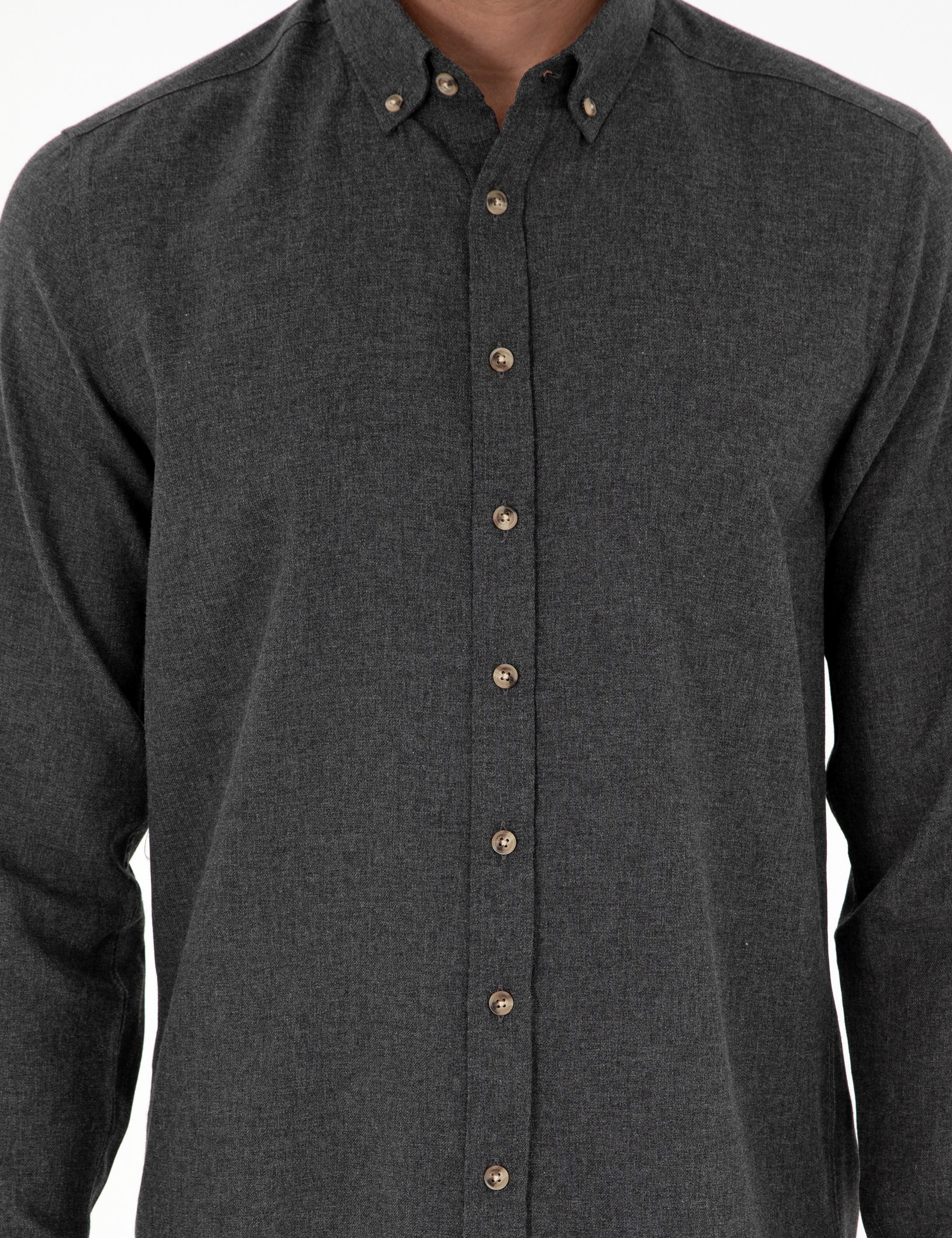 Antrasit Slim Fit Uzun Kollu Gömlek