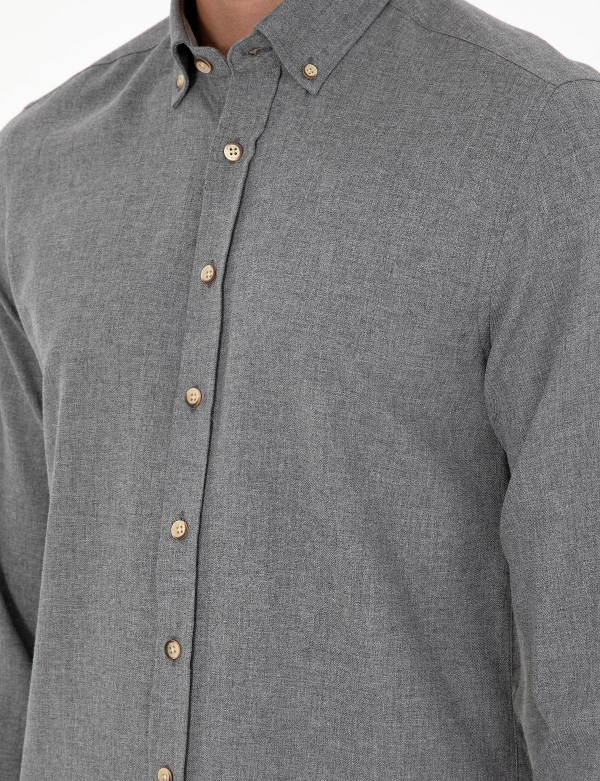 Gri Slim Fit Uzun Kollu Gömlek - 50298570025