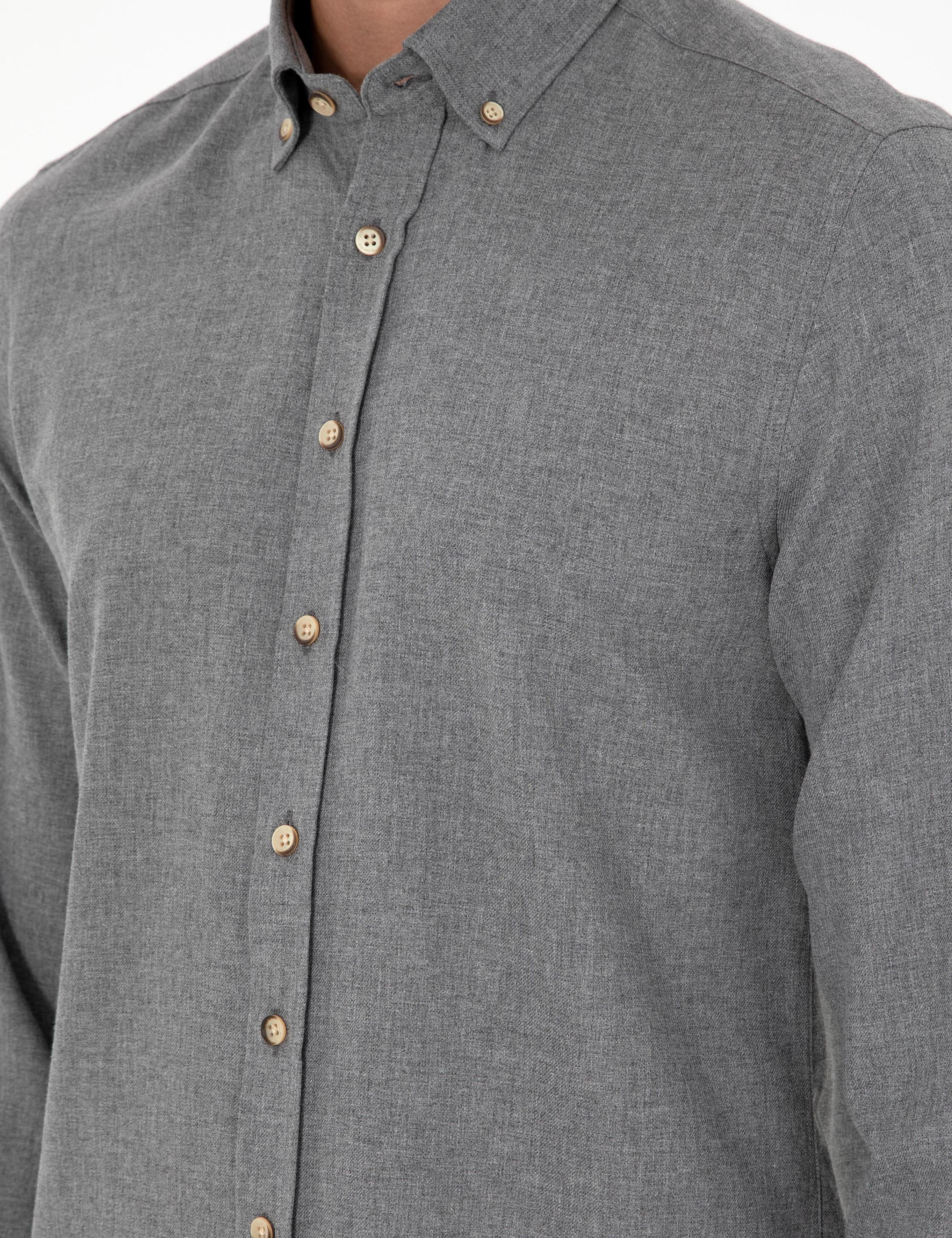 Gri Slim Fit Uzun Kollu Gömlek