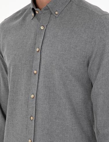 Gri Slim Fit Uzun Kollu Gömlek