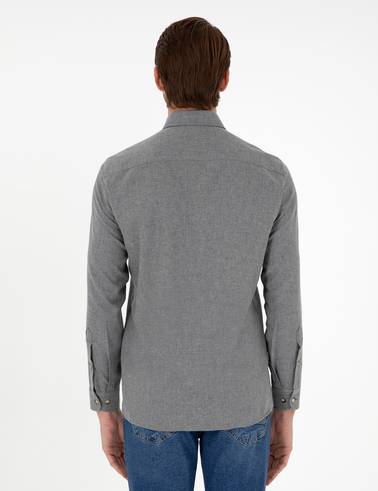Gri Slim Fit Uzun Kollu Gömlek