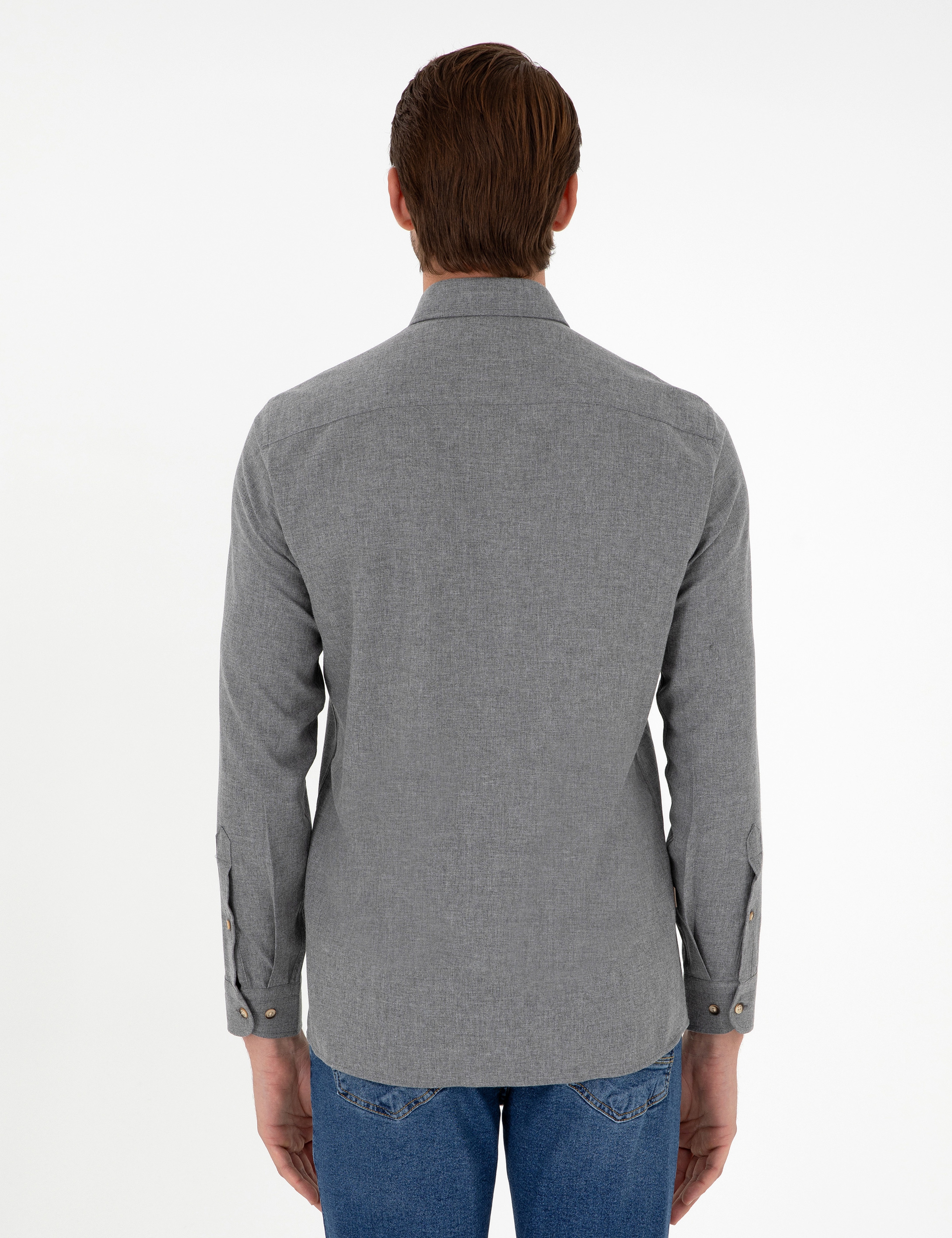 Gri Slim Fit Uzun Kollu Gömlek - Image 5