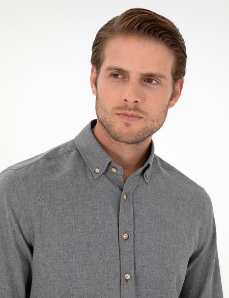 Gri Slim Fit Uzun Kollu Gömlek - 50298570025
