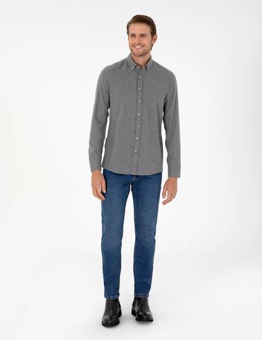 Gri Slim Fit Uzun Kollu Gömlek
