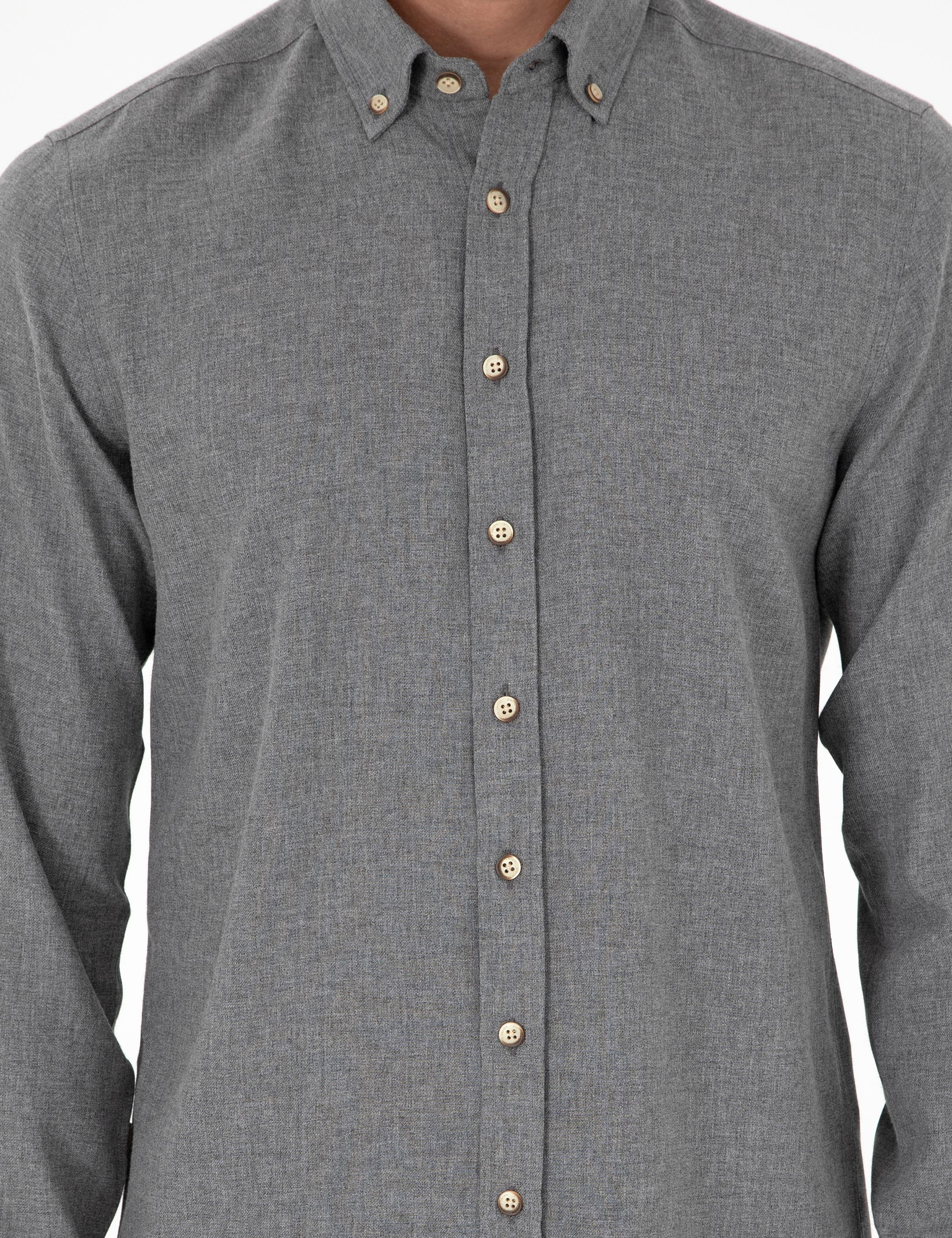 Gri Slim Fit Uzun Kollu Gömlek - Image 6