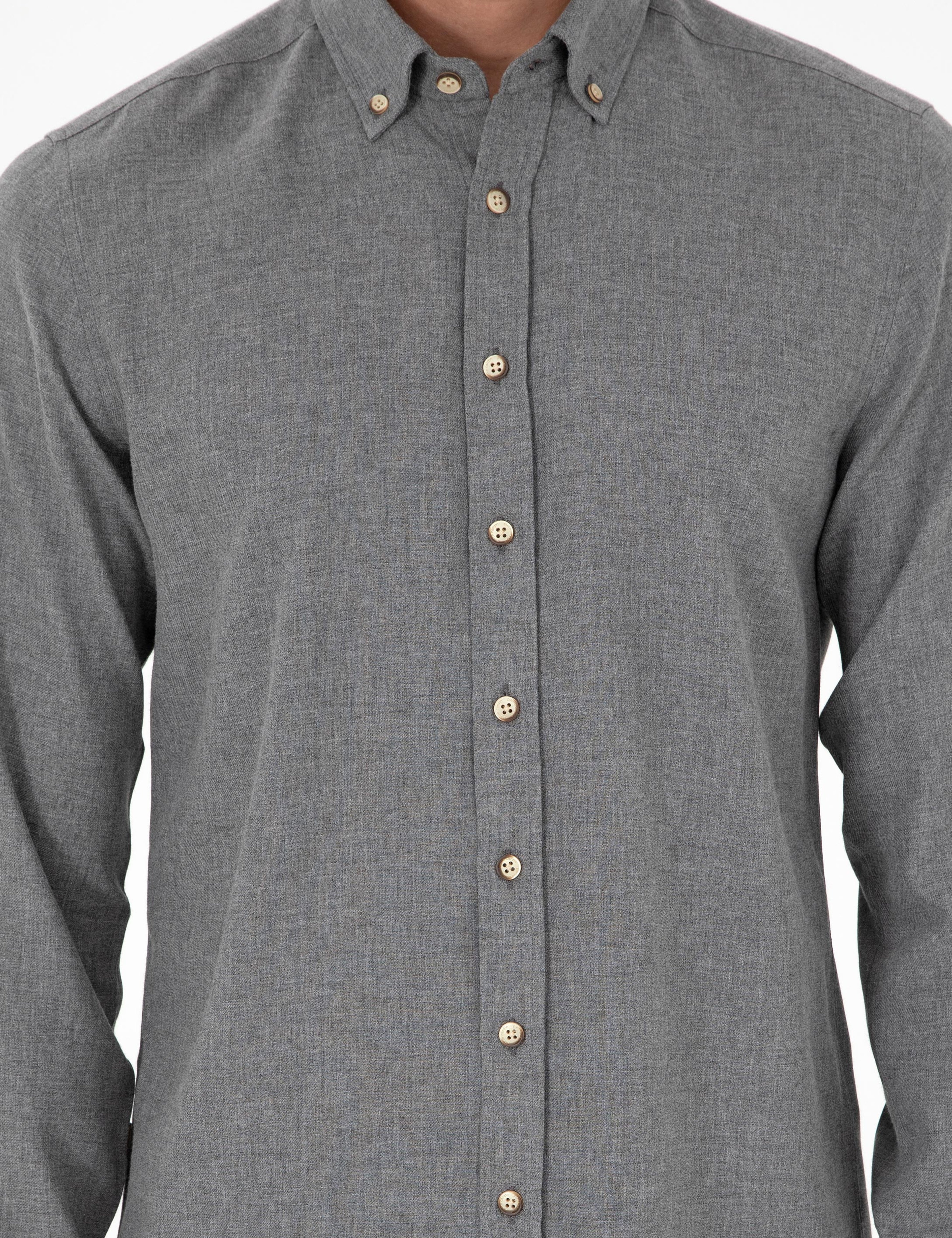 Gri Slim Fit Uzun Kollu Gömlek