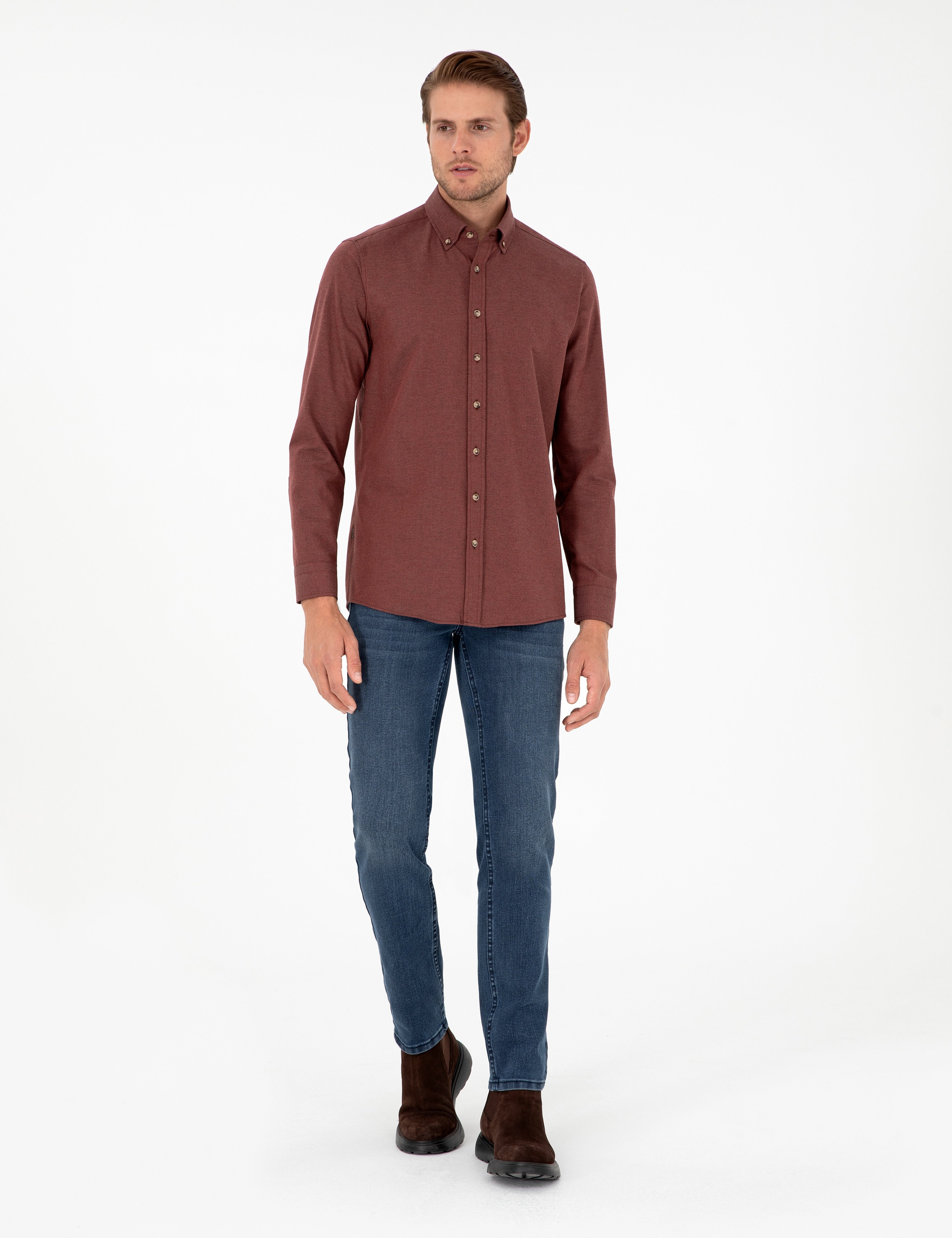 Kiremit Slim Fit Uzun Kollu Gömlek