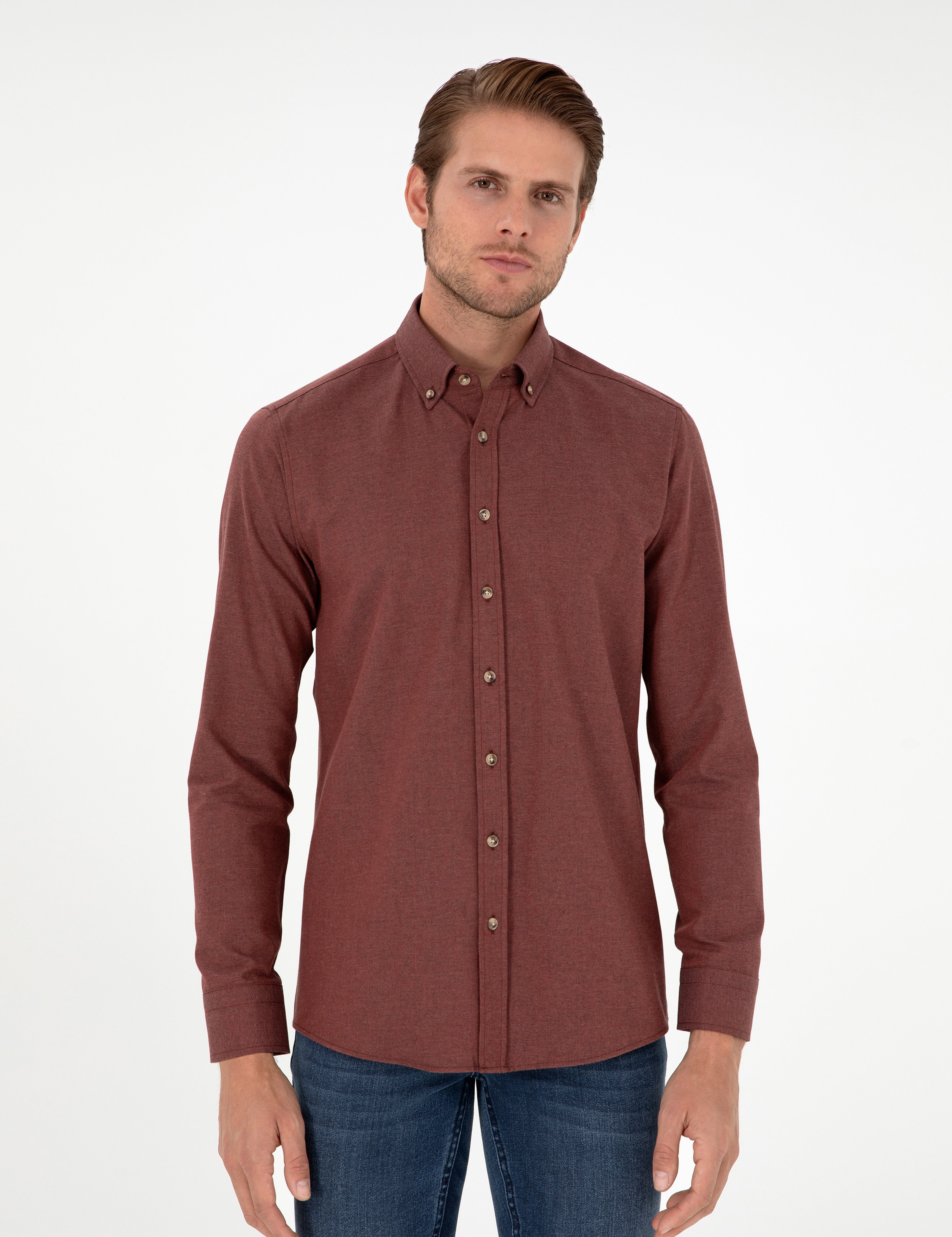 Kiremit Slim Fit Uzun Kollu Gömlek