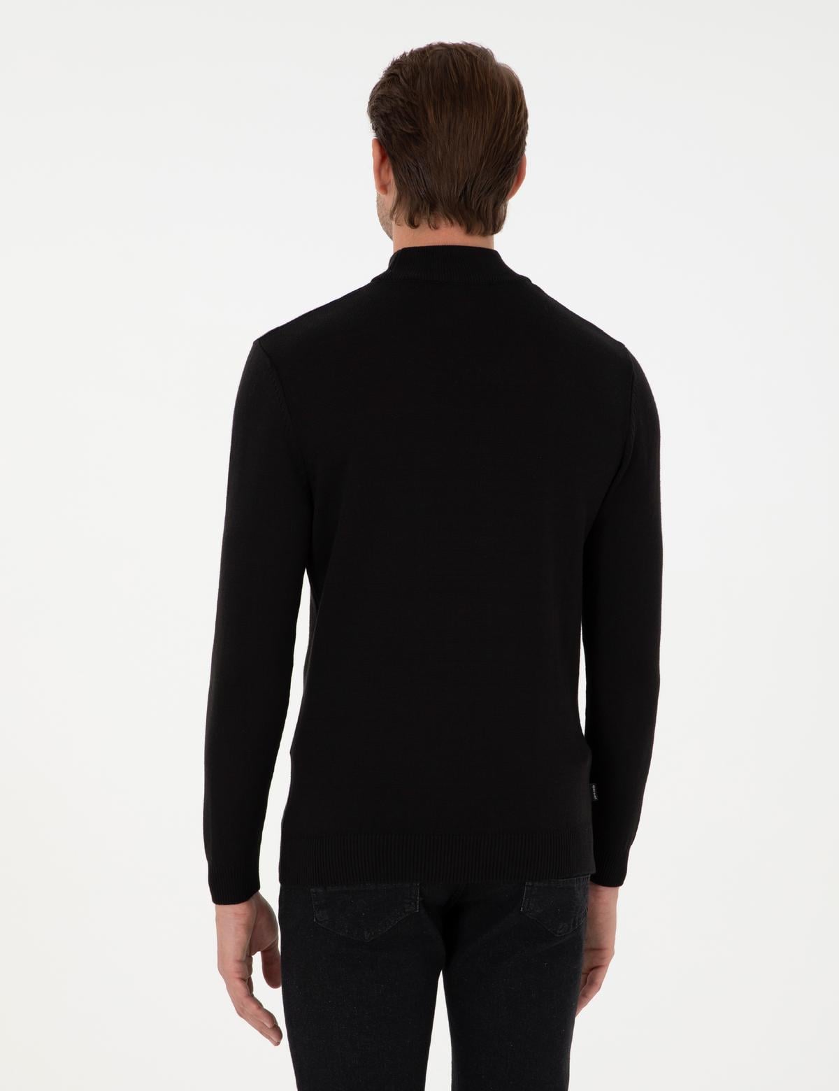 Siyah Slim Fit Yarım Balıkçı Yaka Triko Kazak - 50300460027