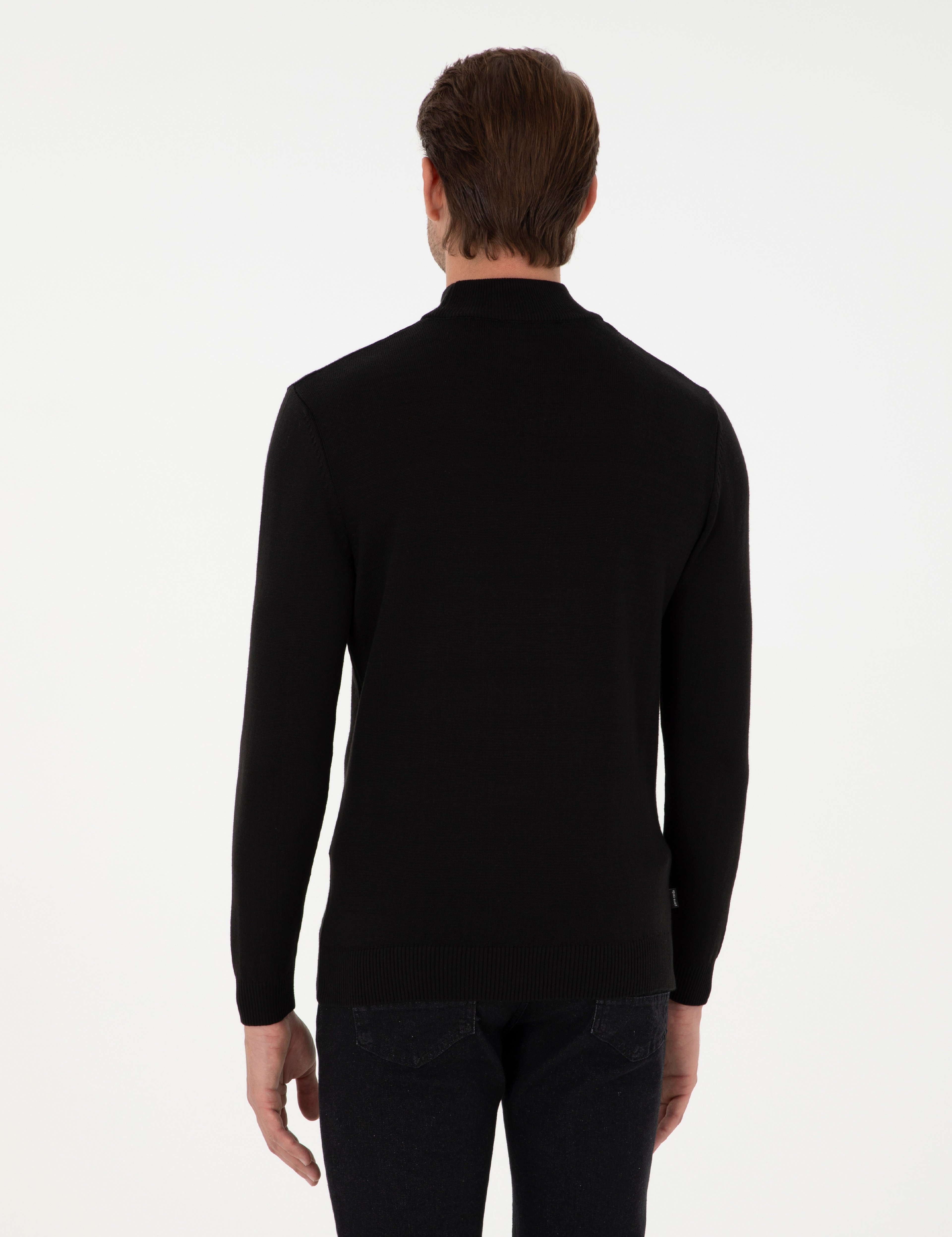 Siyah Slim Fit Yarım Balıkçı Yaka Triko Kazak - Image 5