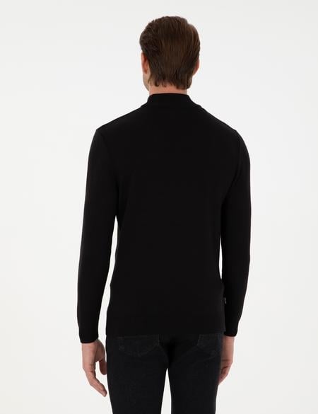 Siyah Slim Fit Yarım Balıkçı Yaka Triko Kazak - 50300460027