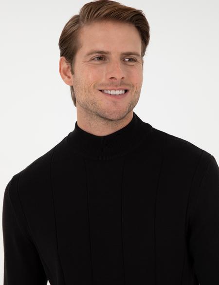 Siyah Slim Fit Yarım Balıkçı Yaka Triko Kazak - 50300460027