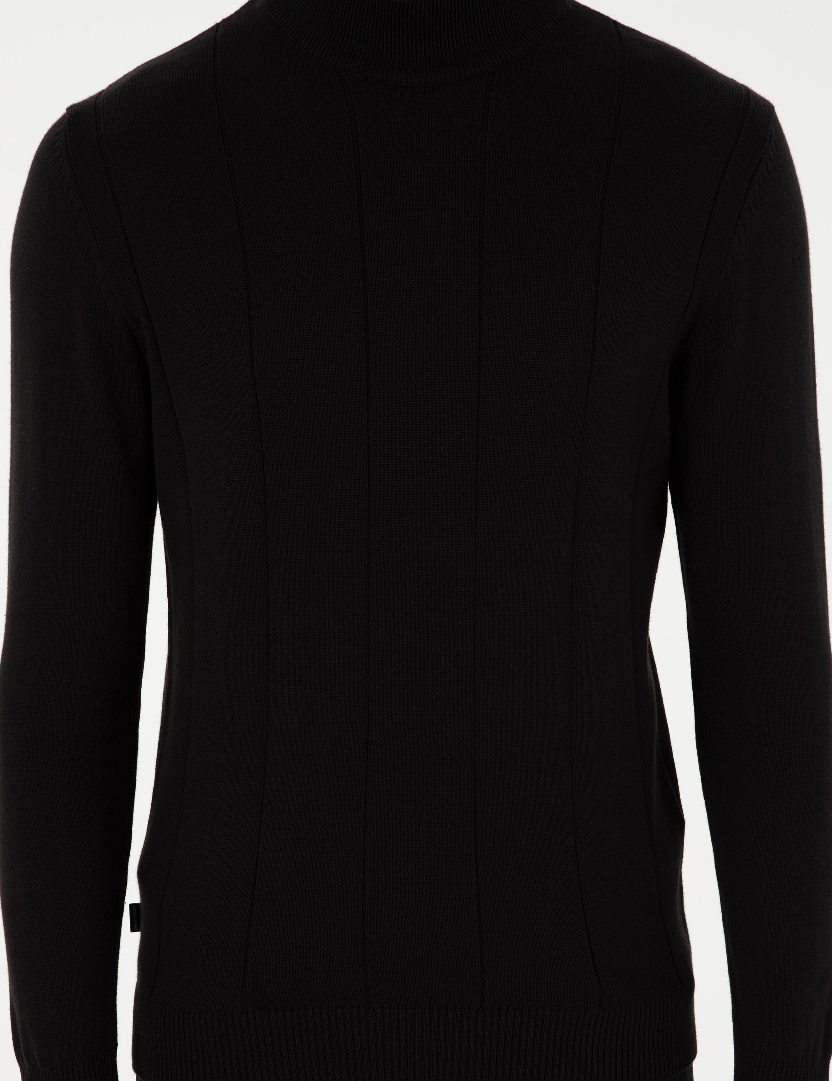 Siyah Slim Fit Yarım Balıkçı Yaka Triko Kazak