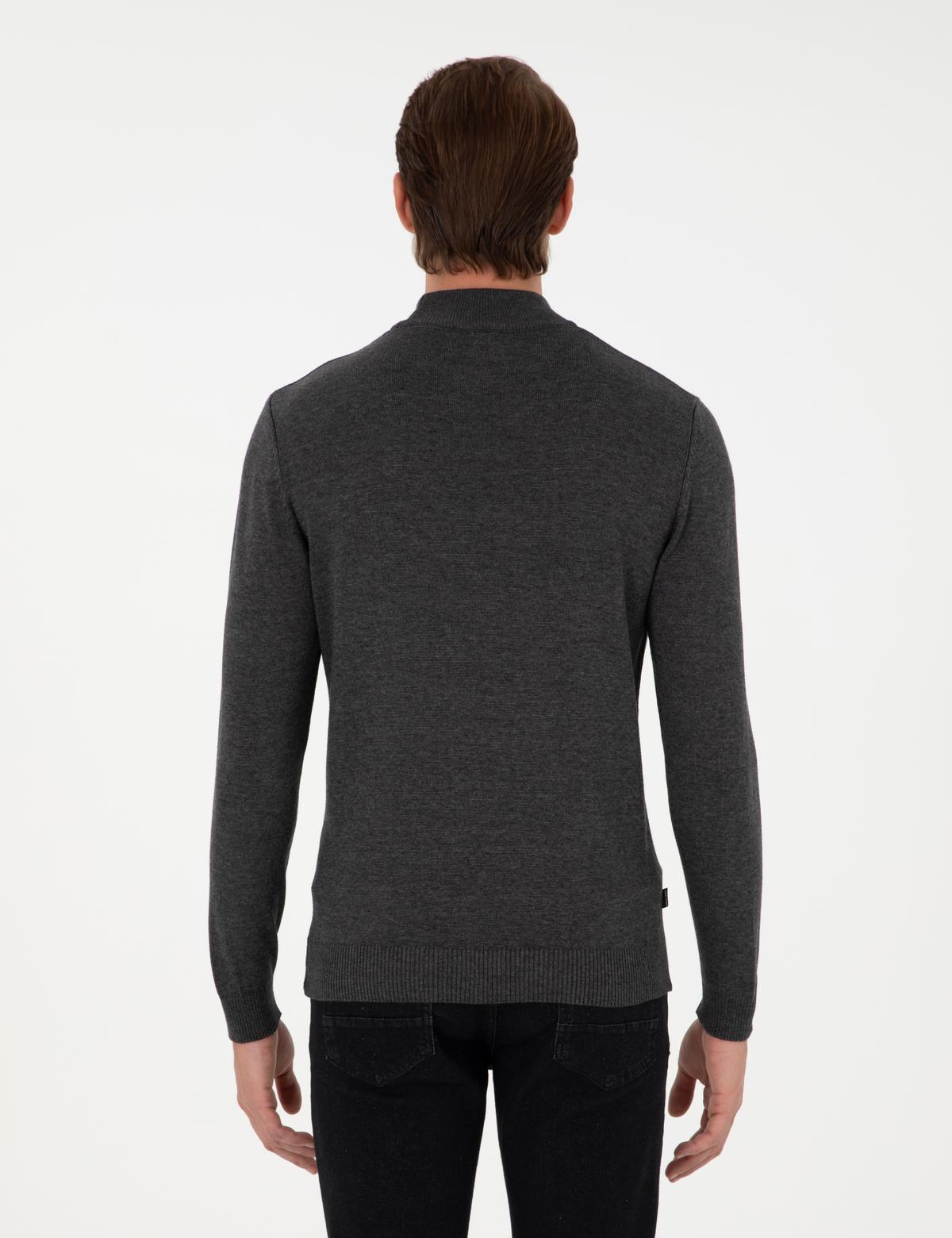 Antrasit Melanj Slim Fit Yarım Balıkçı Yaka Triko Kazak - 50300460038