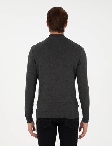 Antrasit Melanj Slim Fit Yarım Balıkçı Yaka Triko Kazak