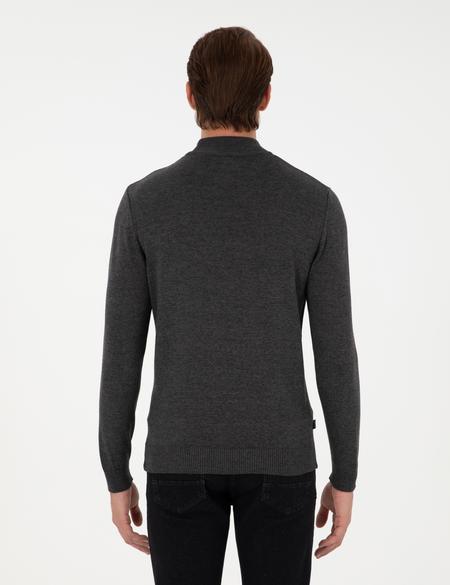 Antrasit Melanj Slim Fit Yarım Balıkçı Yaka Triko Kazak - 50300460038