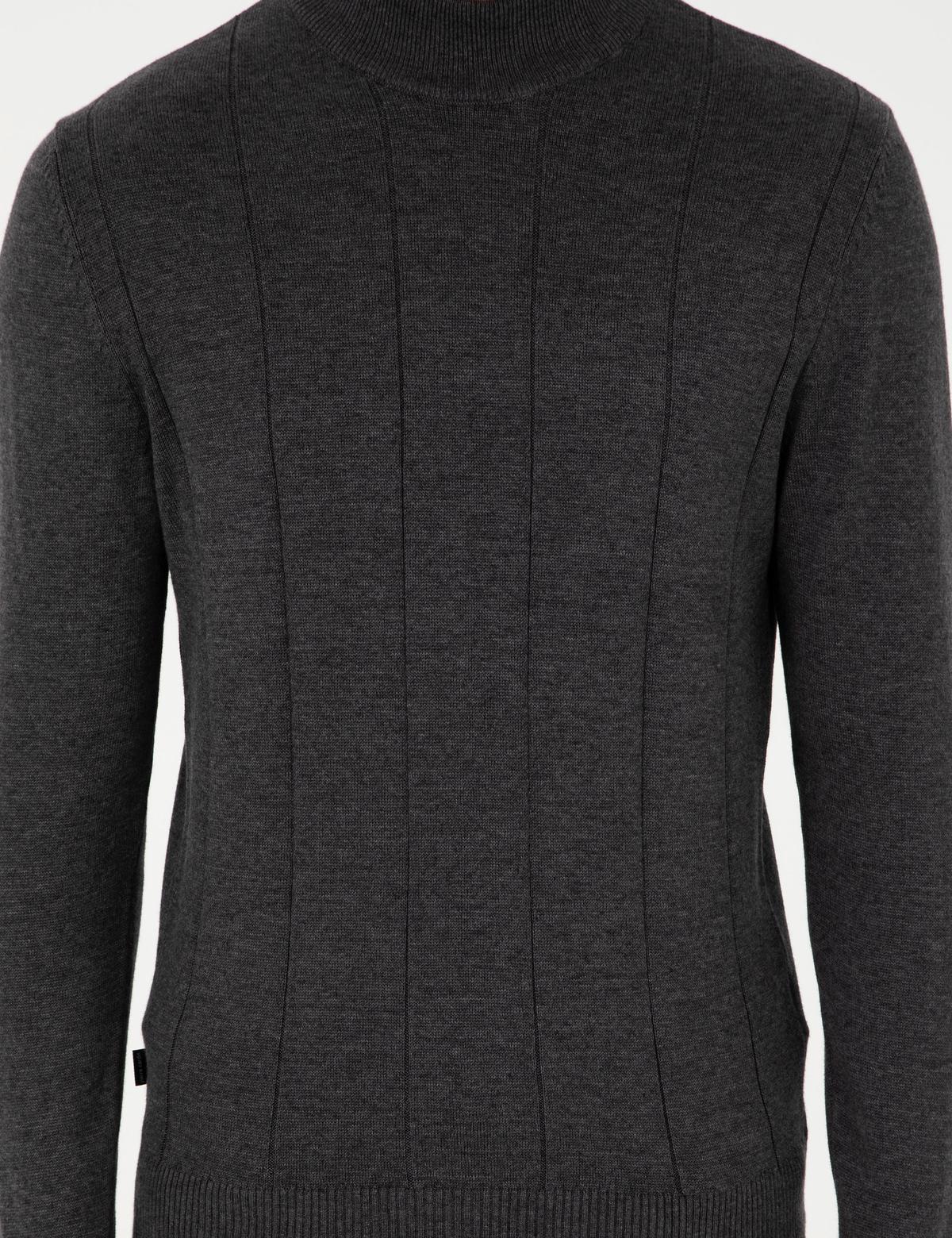 Antrasit Melanj Slim Fit Yarım Balıkçı Yaka Triko Kazak - 50300460038