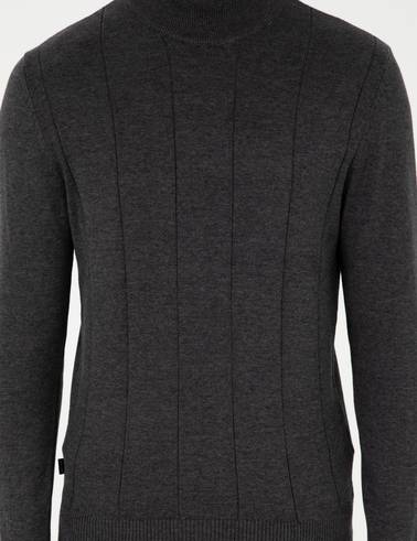 Antrasit Melanj Slim Fit Yarım Balıkçı Yaka Triko Kazak