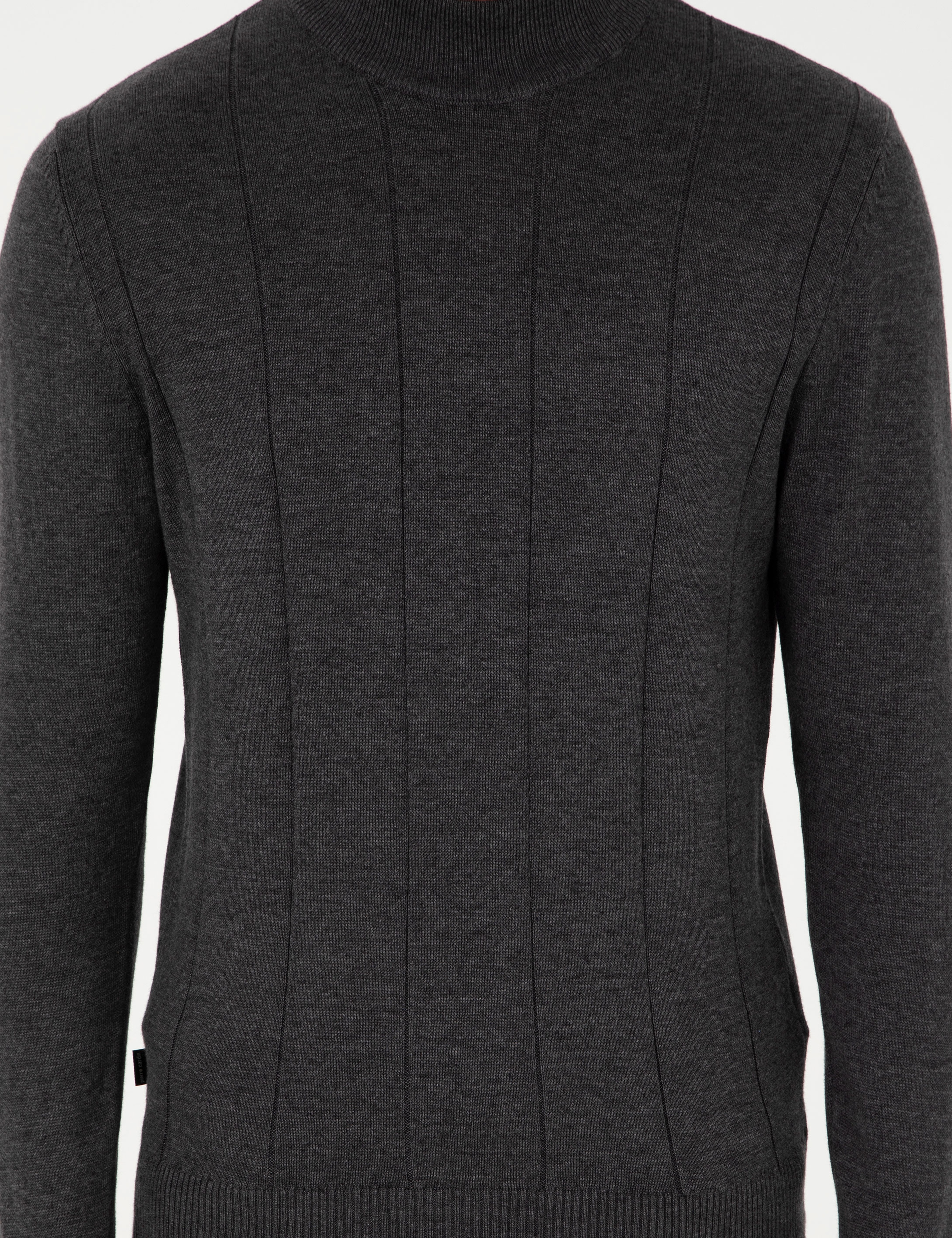 Antrasit Melanj Slim Fit Yarım Balıkçı Yaka Triko Kazak - Image 6