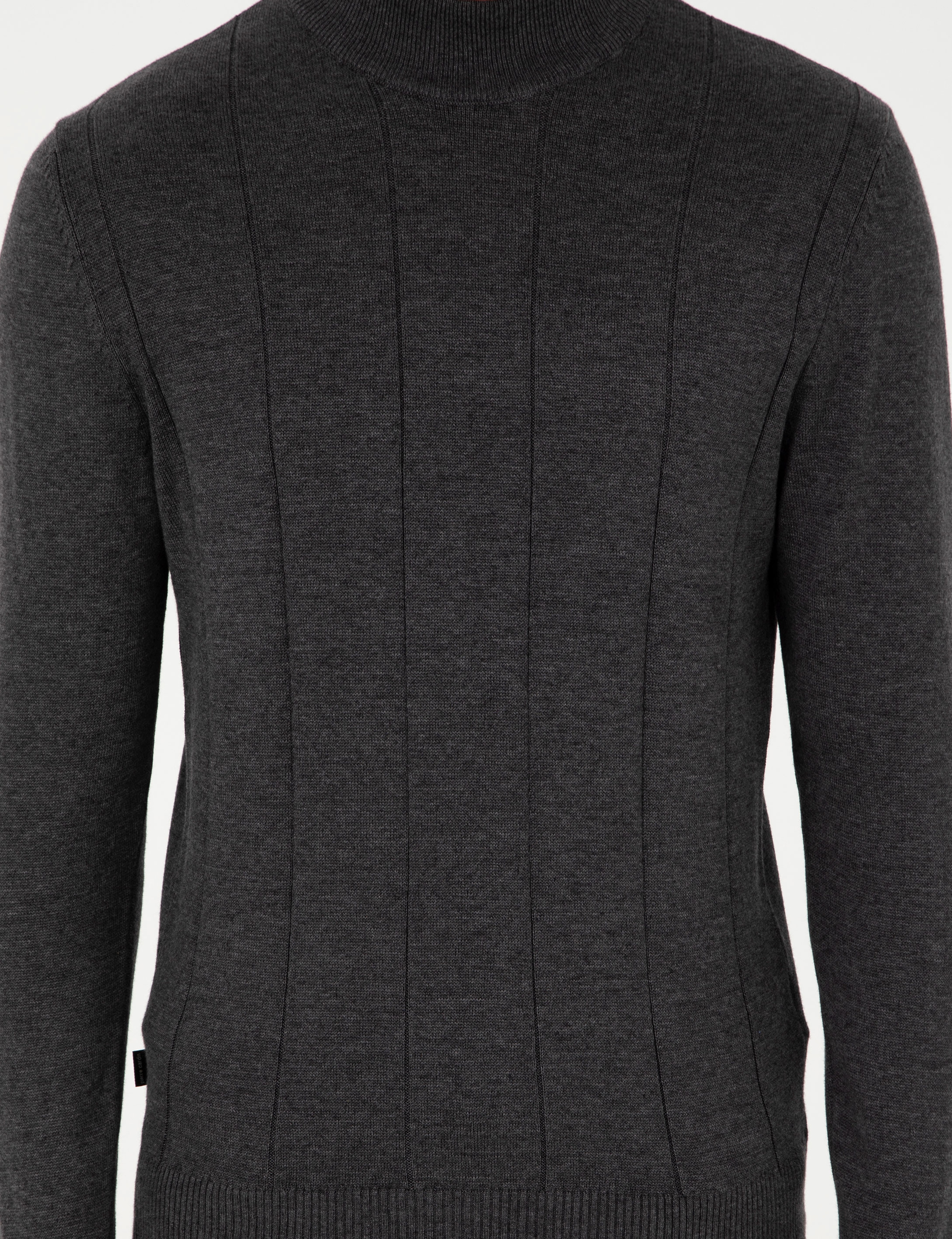 Antrasit Melanj Slim Fit Yarım Balıkçı Yaka Triko Kazak