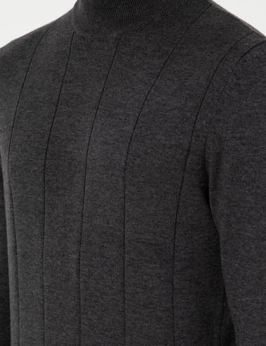 Antrasit Melanj Slim Fit Yarım Balıkçı Yaka Triko Kazak