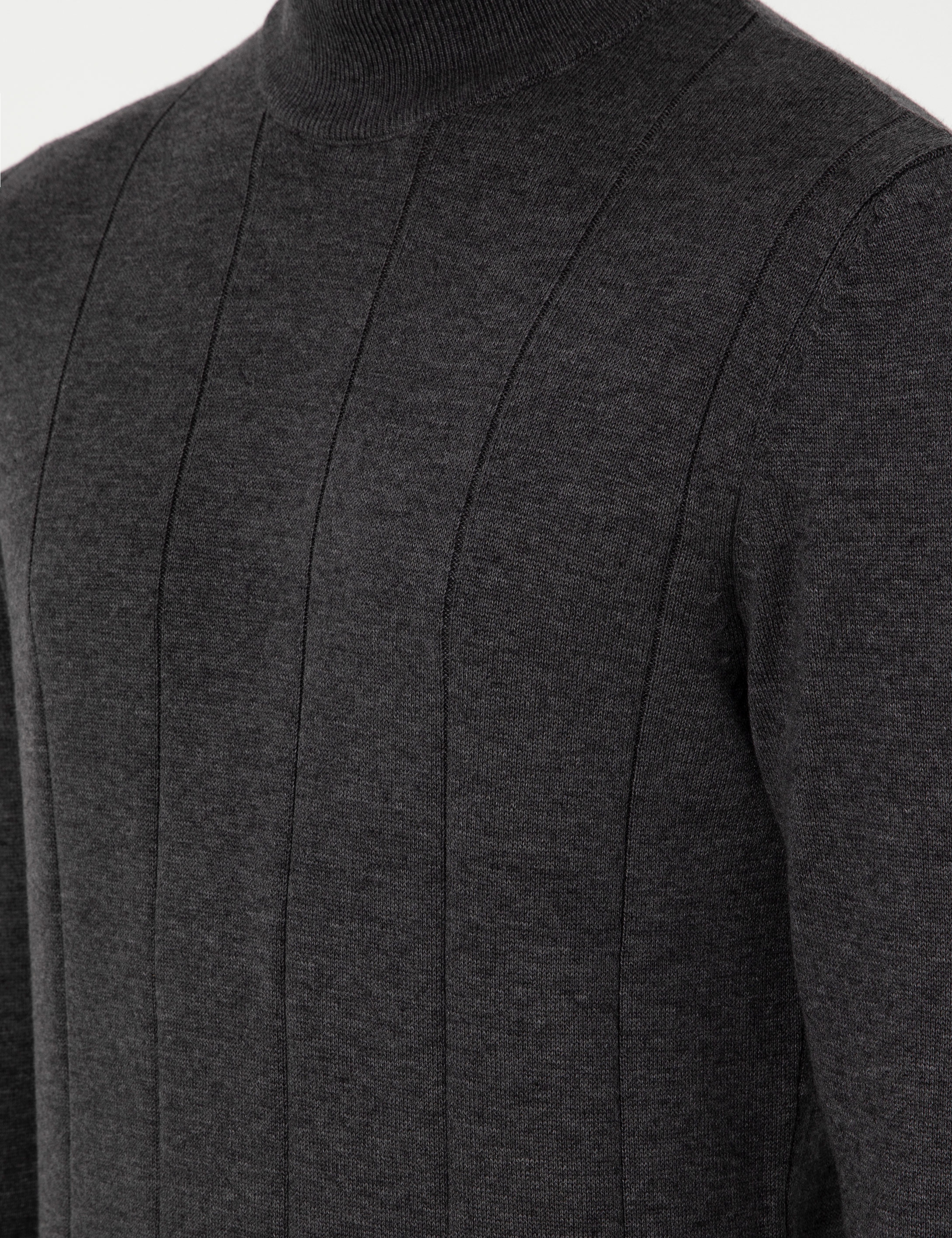 Antrasit Melanj Slim Fit Yarım Balıkçı Yaka Triko Kazak - Image 7