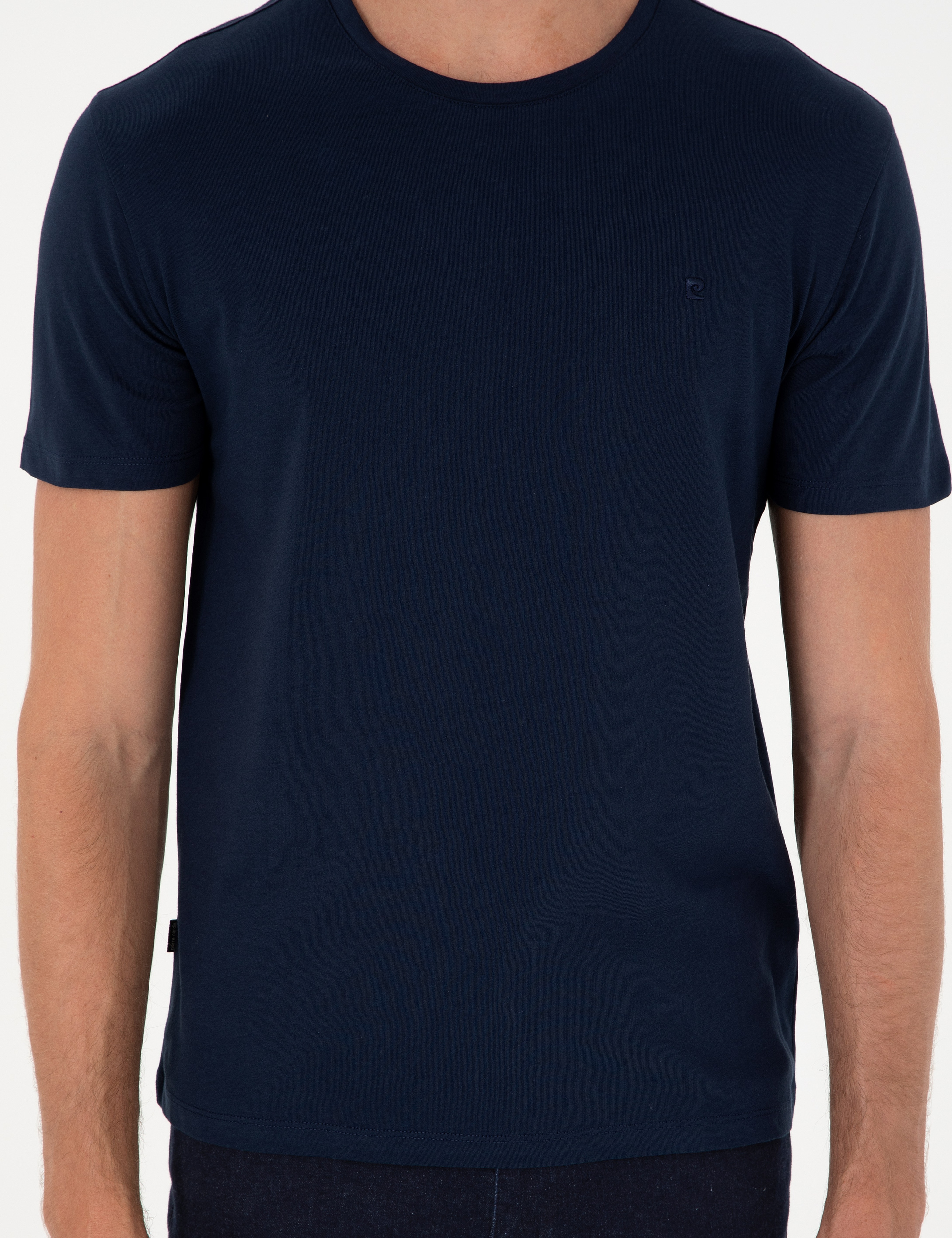Lacivert %100 Pamuk Slim Fit Bisiklet Yaka Basic Tişört - Image 6