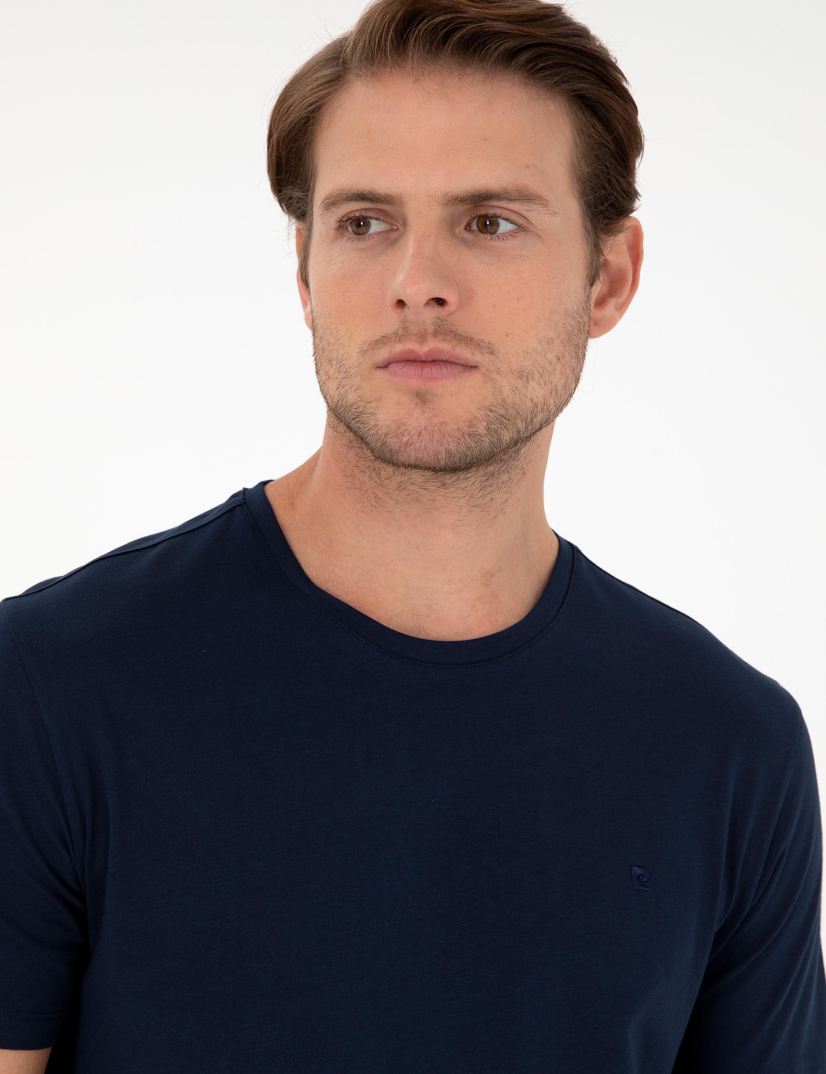 Lacivert %100 Pamuk Slim Fit Bisiklet Yaka Basic Tişört