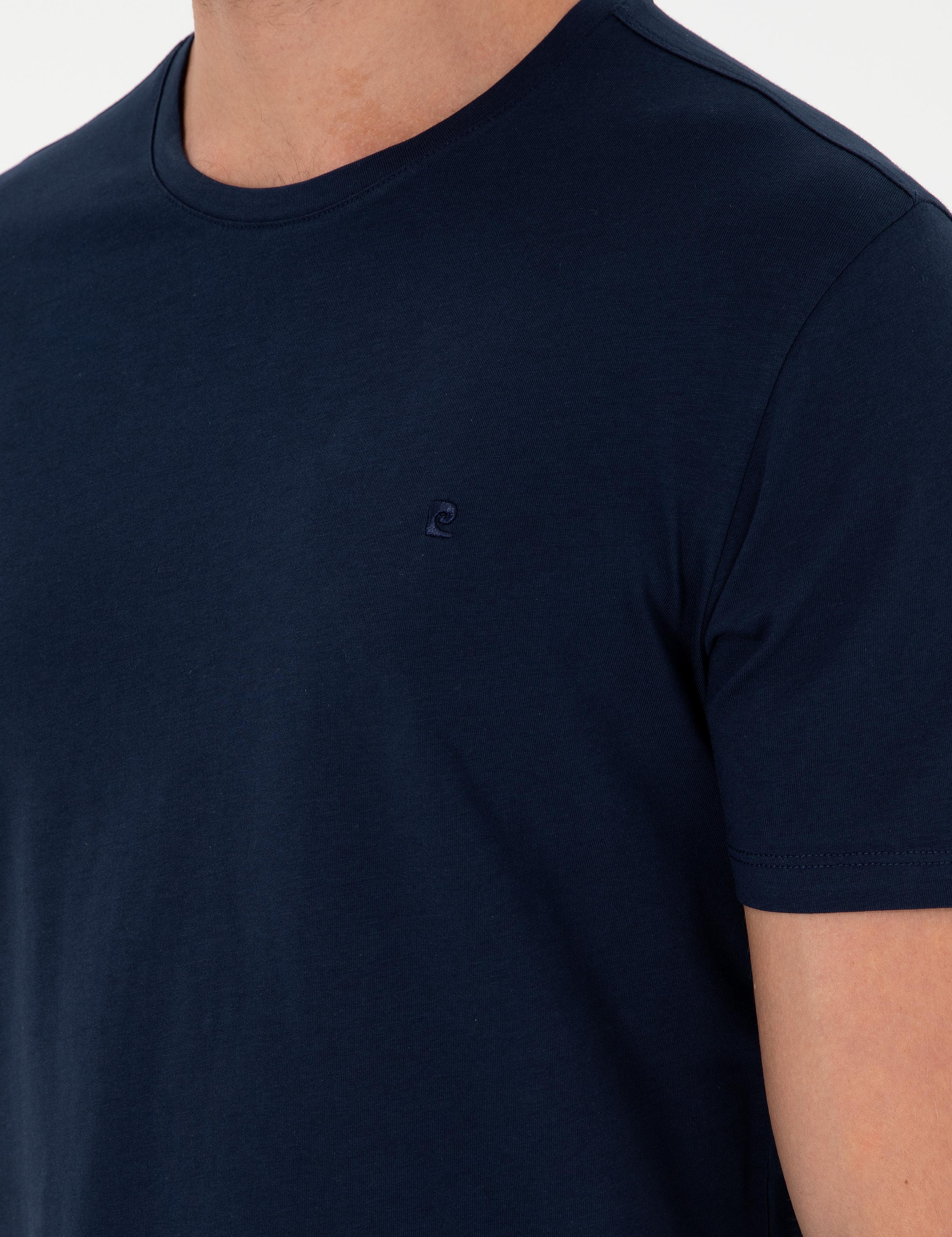 Lacivert %100 Pamuk Slim Fit Bisiklet Yaka Basic Tişört