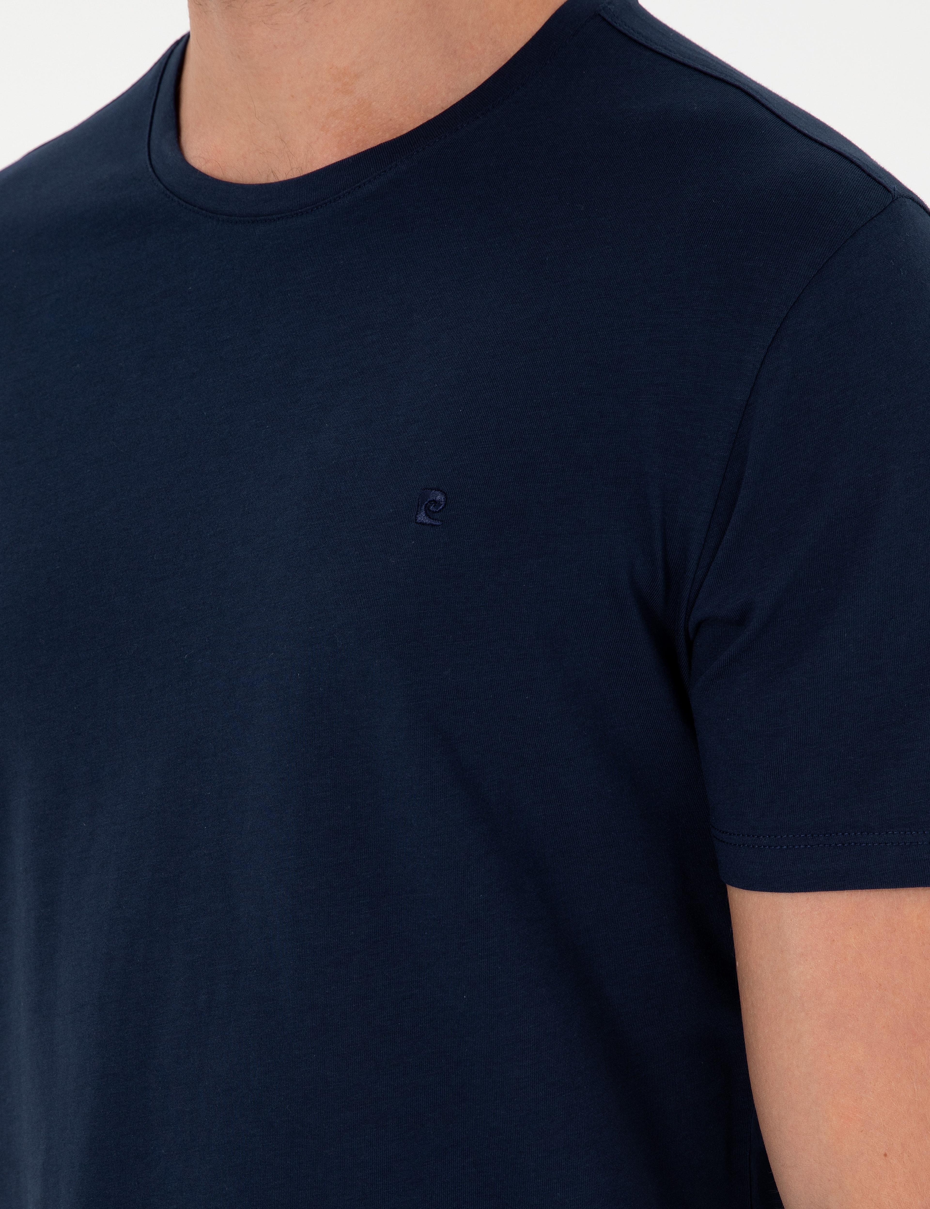 Lacivert %100 Pamuk Slim Fit Bisiklet Yaka Basic Tişört - Image 7