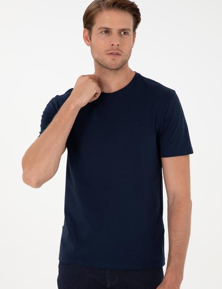 Lacivert %100 Pamuk Slim Fit Bisiklet Yaka Basic Tişört - 50306359052
