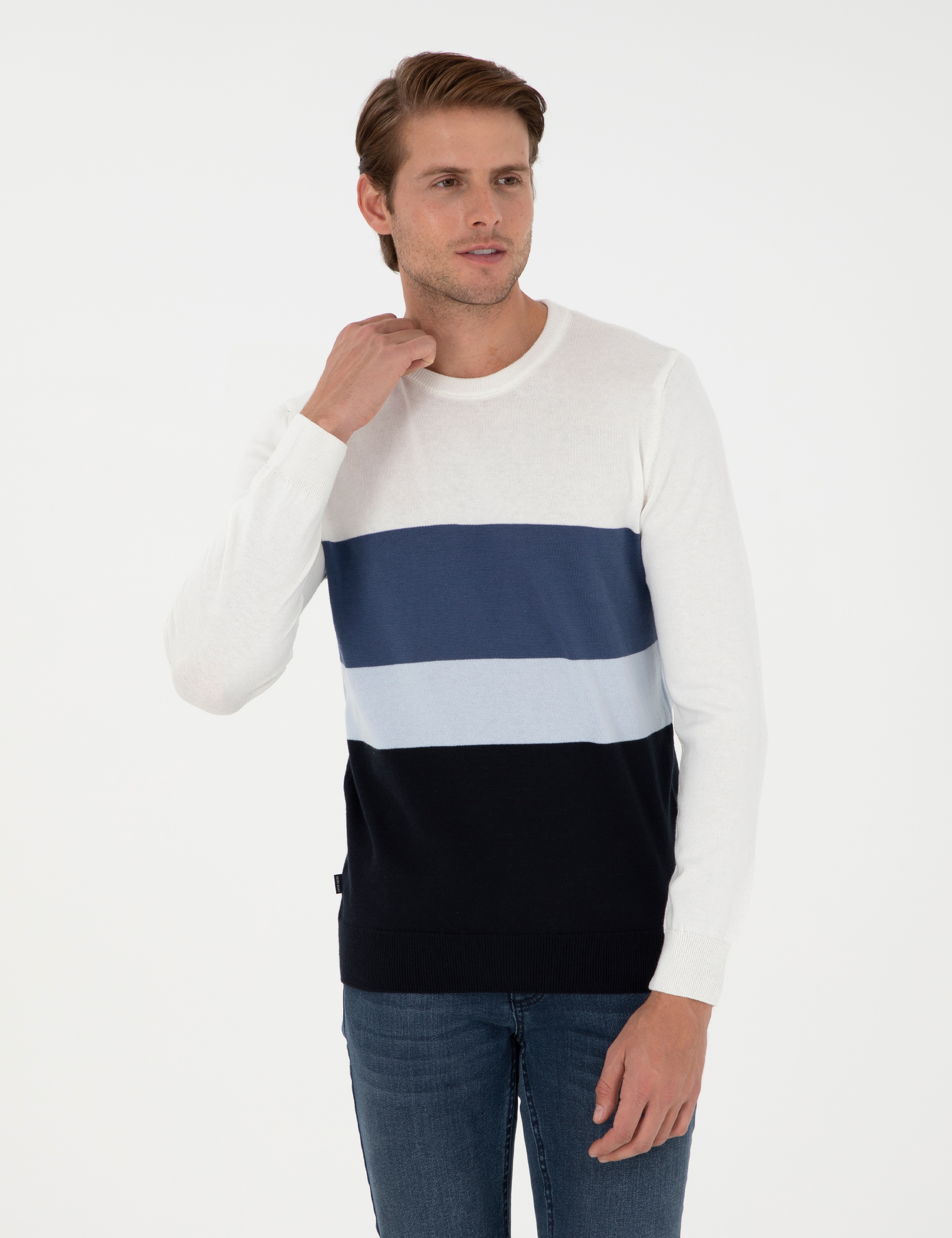 Lacivert Slim Fit Bisiklet Yaka Triko Kazak - Image 1