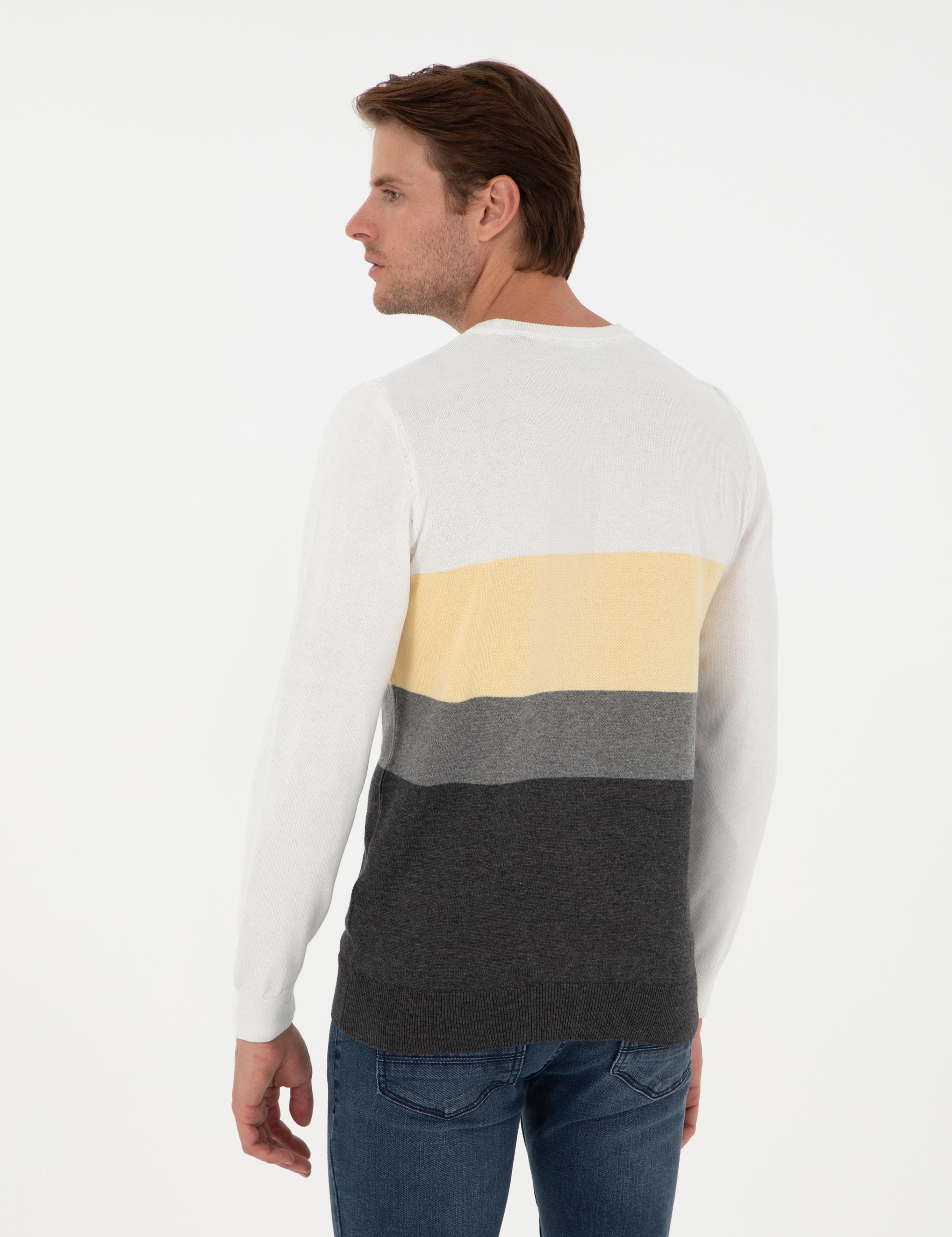 Gri Melanj Slim Fit Bisiklet Yaka Triko Kazak