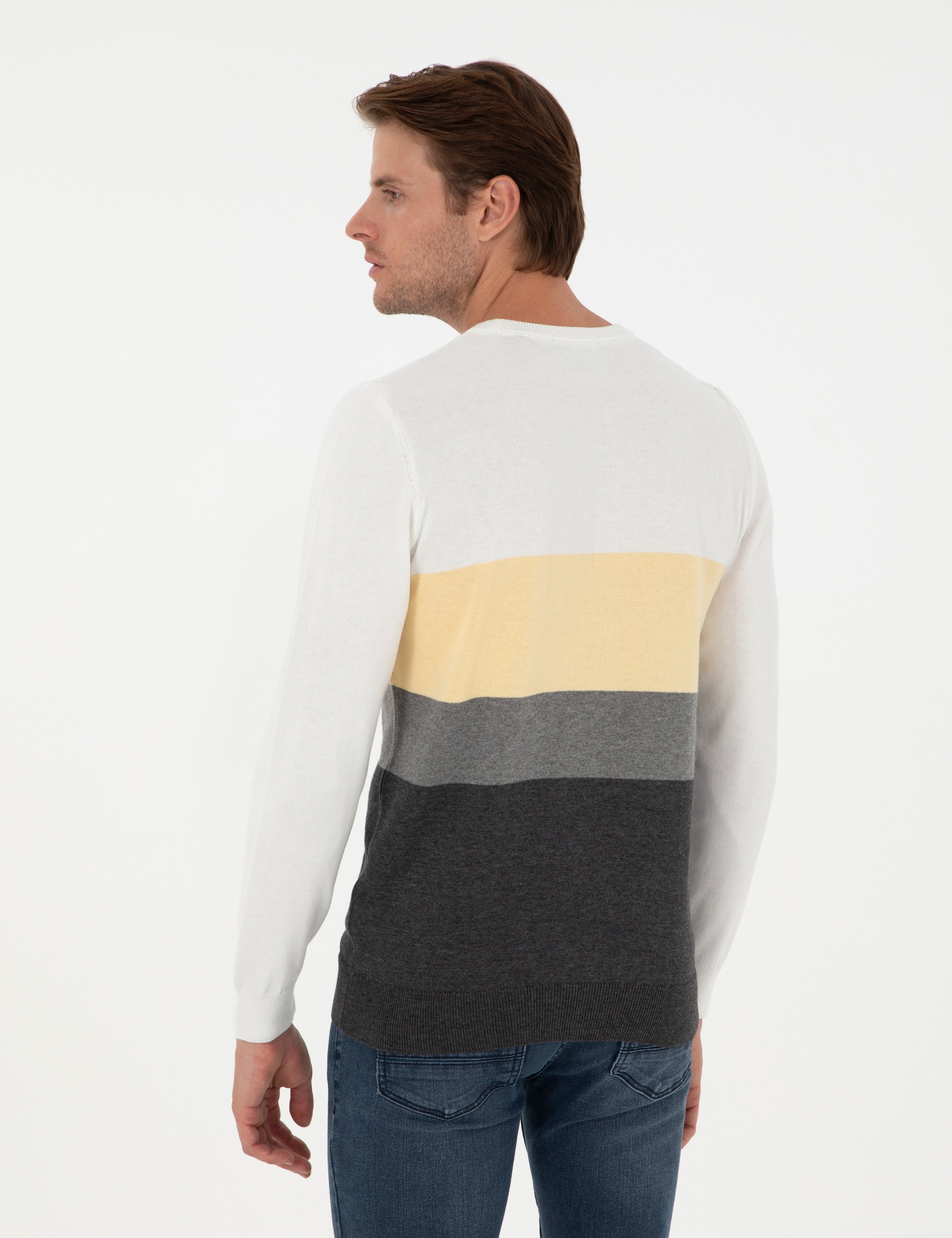 Gri Melanj Slim Fit Bisiklet Yaka Triko Kazak