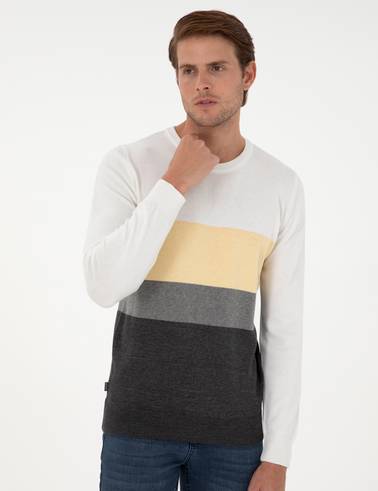 Gri Melanj Slim Fit Bisiklet Yaka Triko Kazak