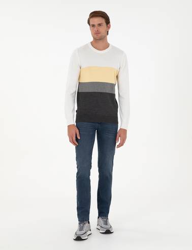 Gri Melanj Slim Fit Bisiklet Yaka Triko Kazak