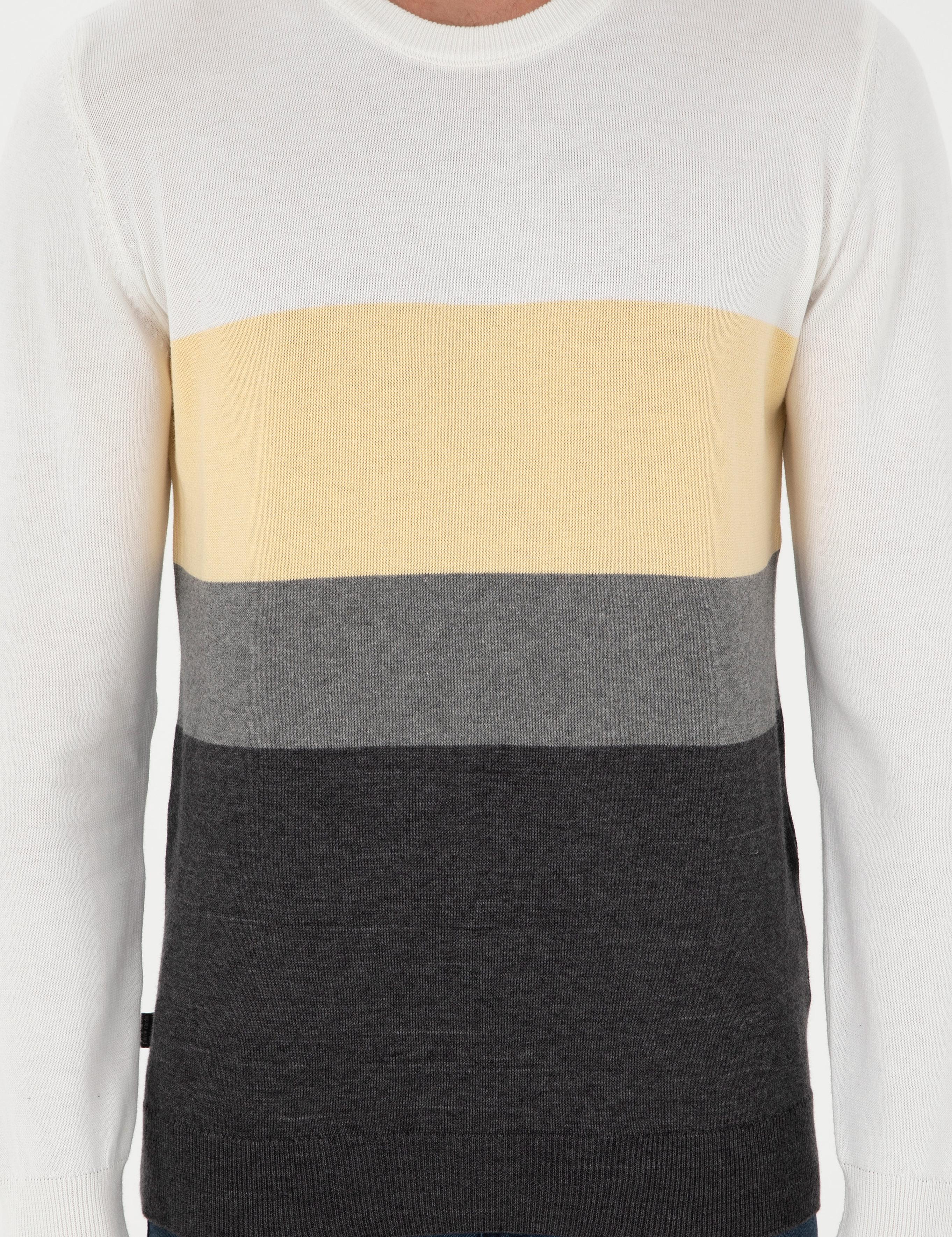 Gri Melanj Slim Fit Bisiklet Yaka Triko Kazak