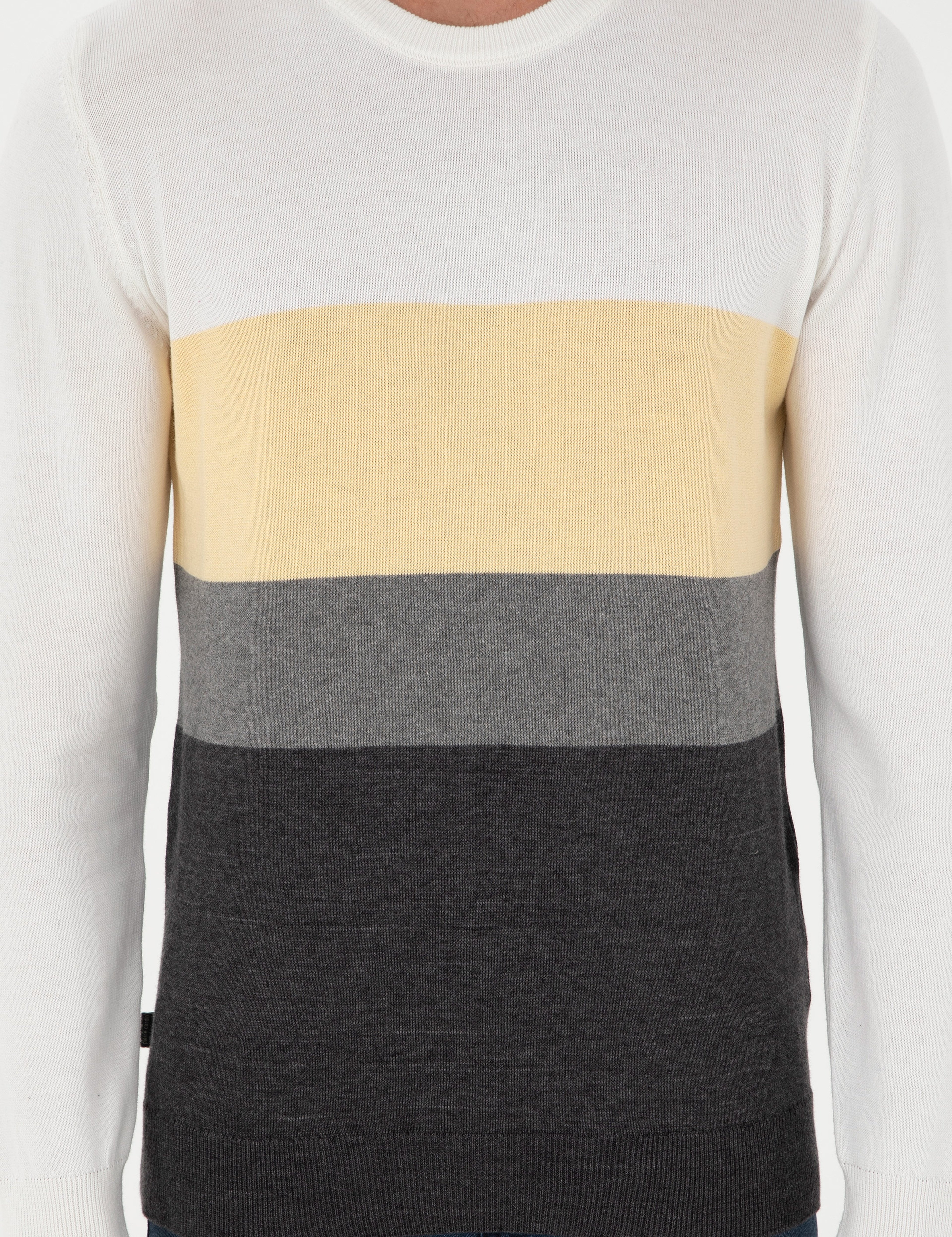 Gri Melanj Slim Fit Bisiklet Yaka Triko Kazak - Image 6