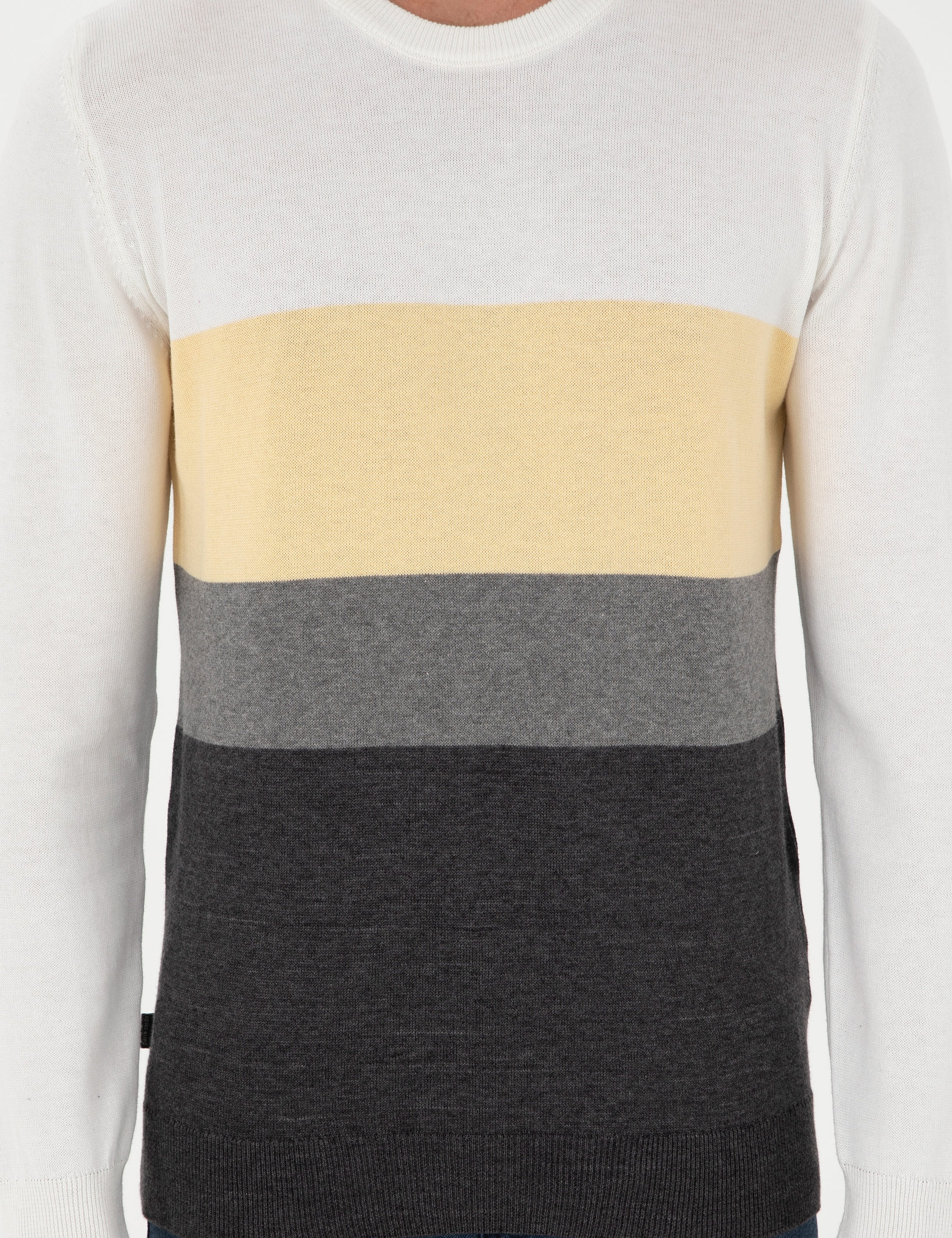 Gri Melanj Slim Fit Bisiklet Yaka Triko Kazak
