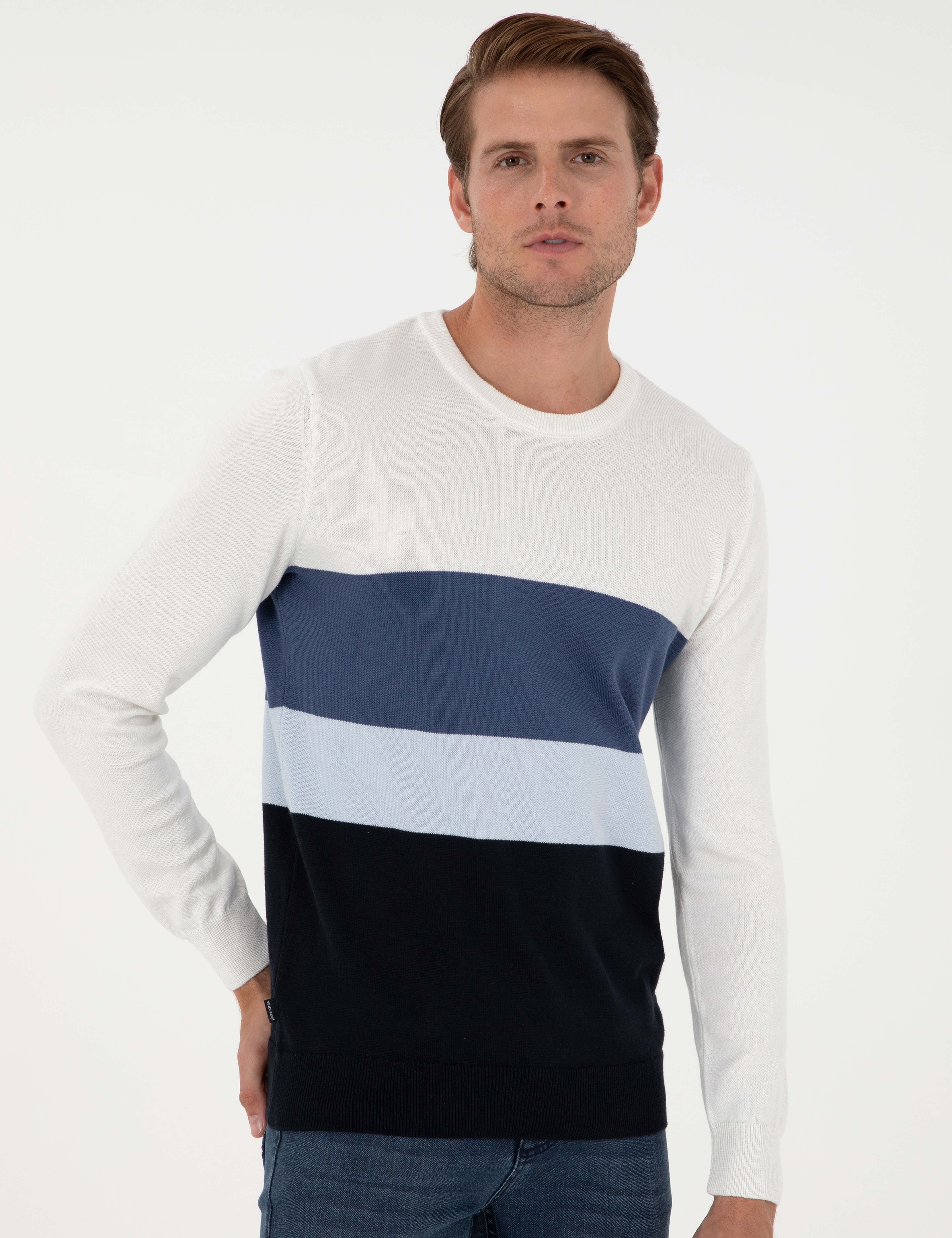 Lacivert Slim Fit Bisiklet Yaka Triko Kazak - Image 3