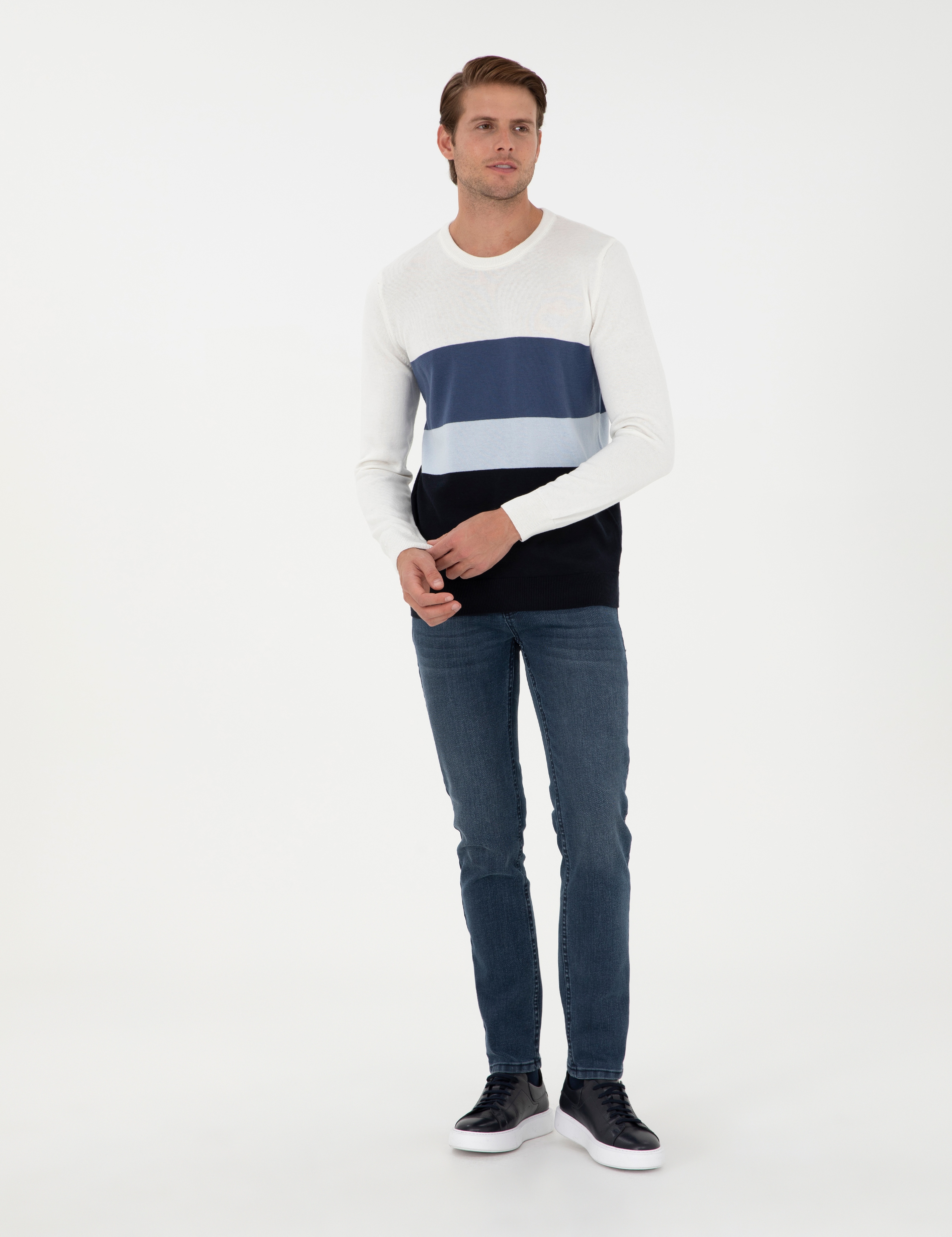 Lacivert Slim Fit Bisiklet Yaka Triko Kazak - Image 4