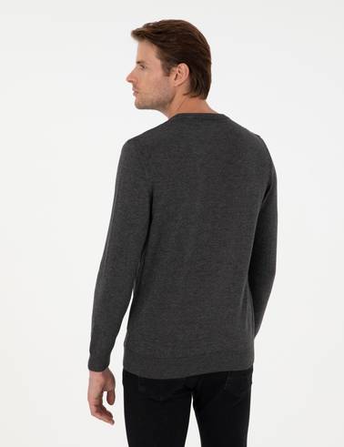 Antrasit Melanj Slim Fit Bisiklet Yaka Triko Kazak