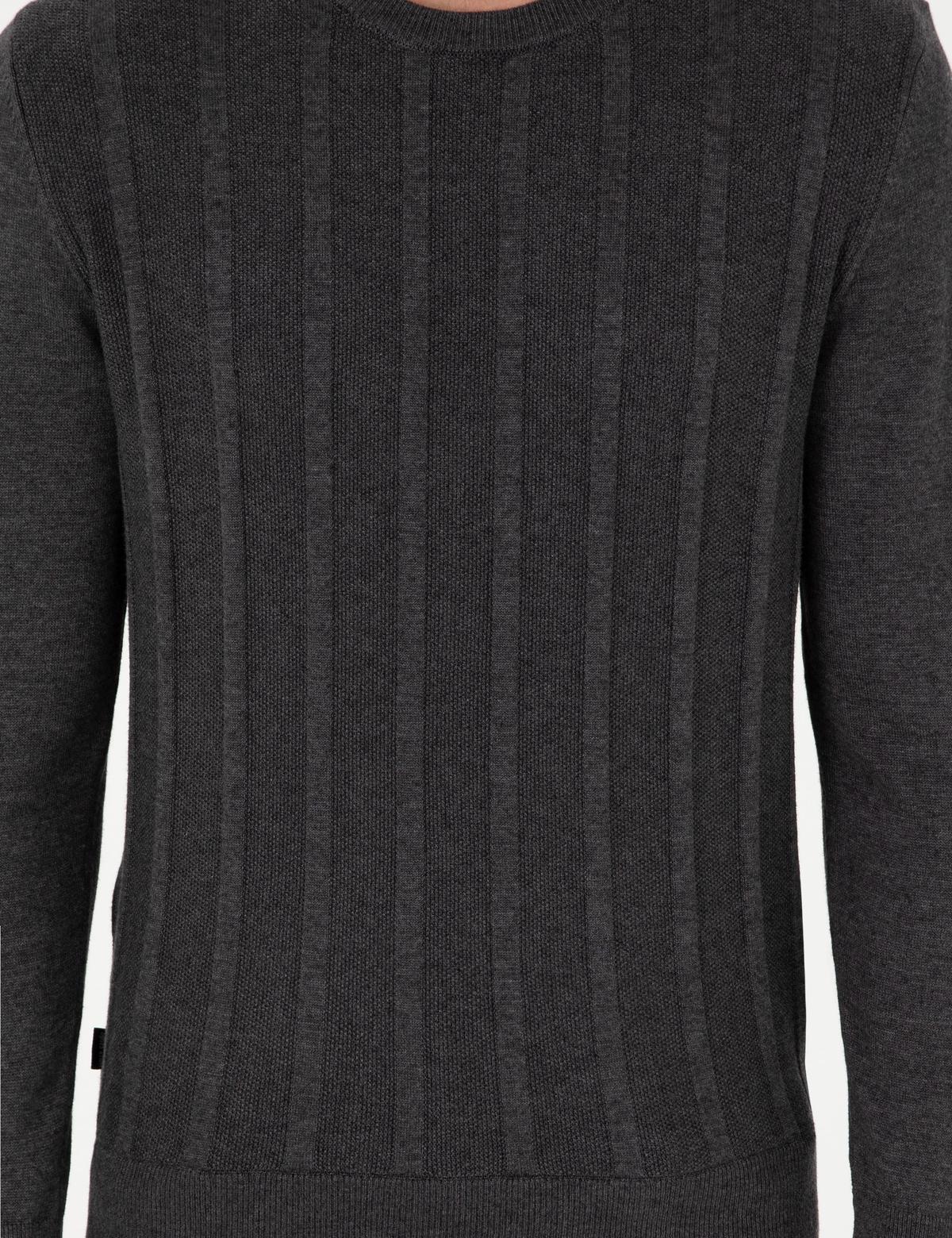 Antrasit Melanj Slim Fit Bisiklet Yaka Triko Kazak - 50300531018