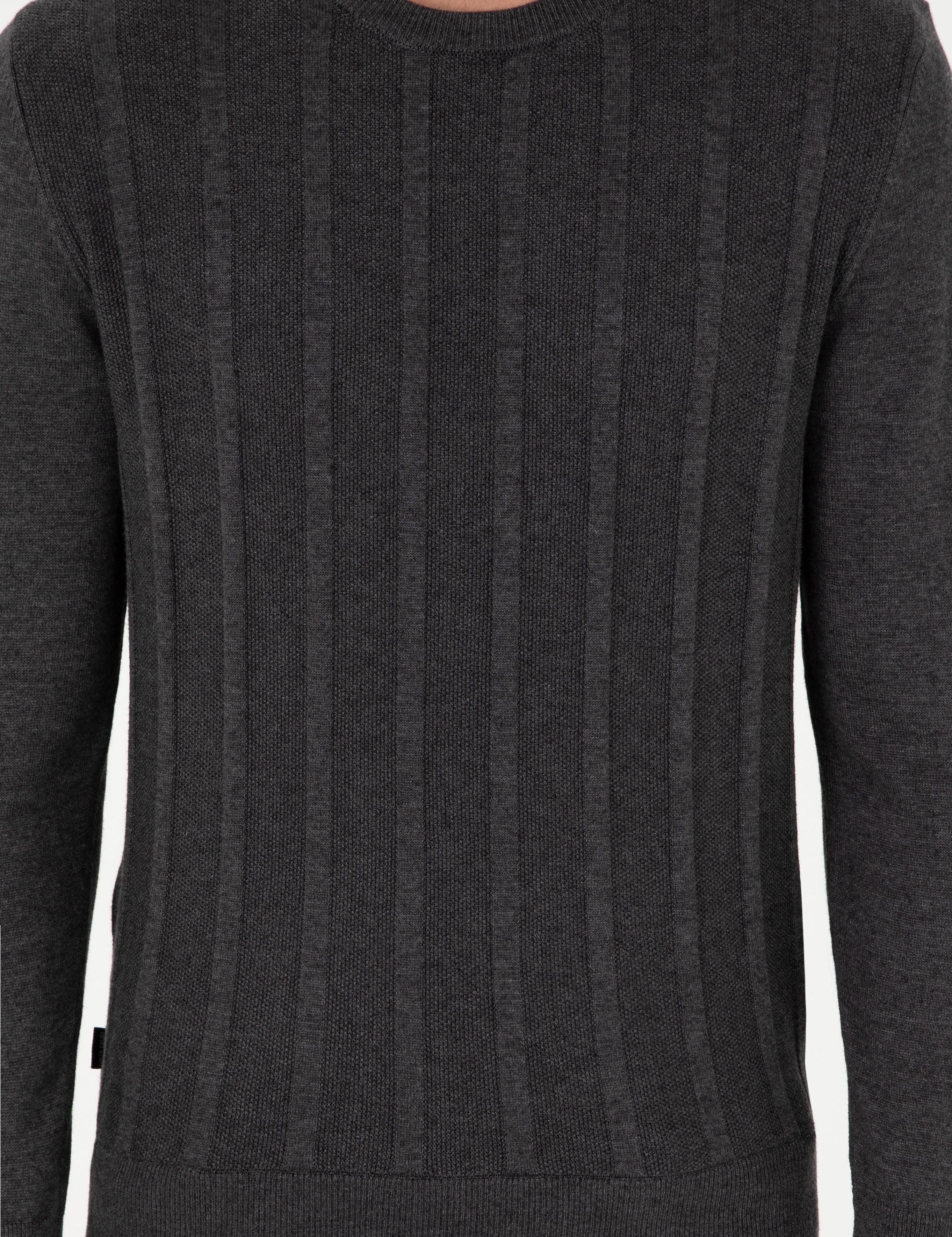 Antrasit Melanj Slim Fit Bisiklet Yaka Triko Kazak