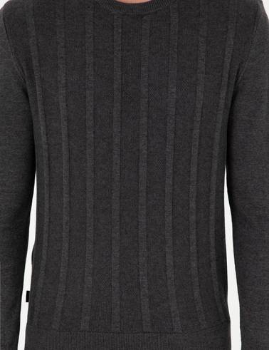 Antrasit Melanj Slim Fit Bisiklet Yaka Triko Kazak