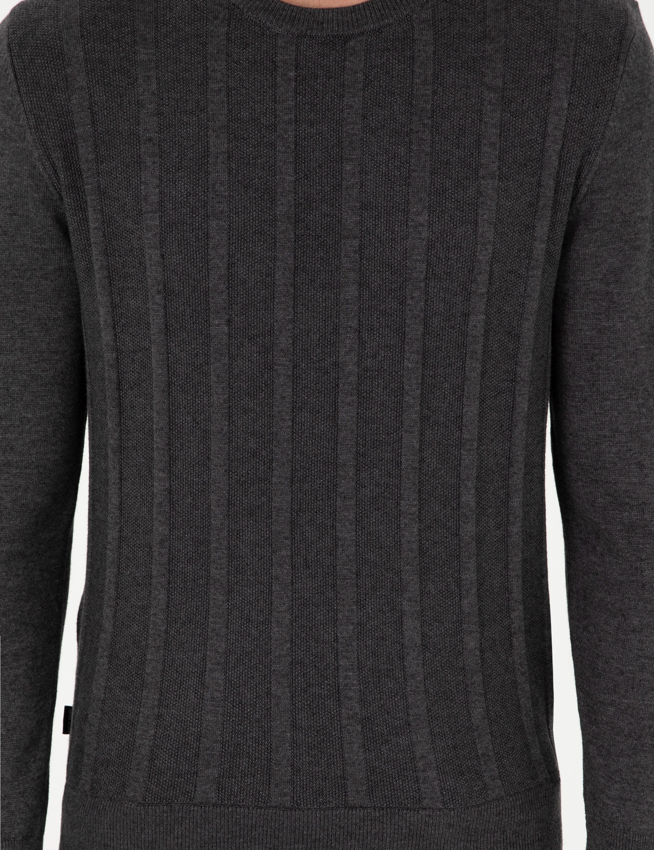 Antrasit Melanj Slim Fit Bisiklet Yaka Triko Kazak - Image 6