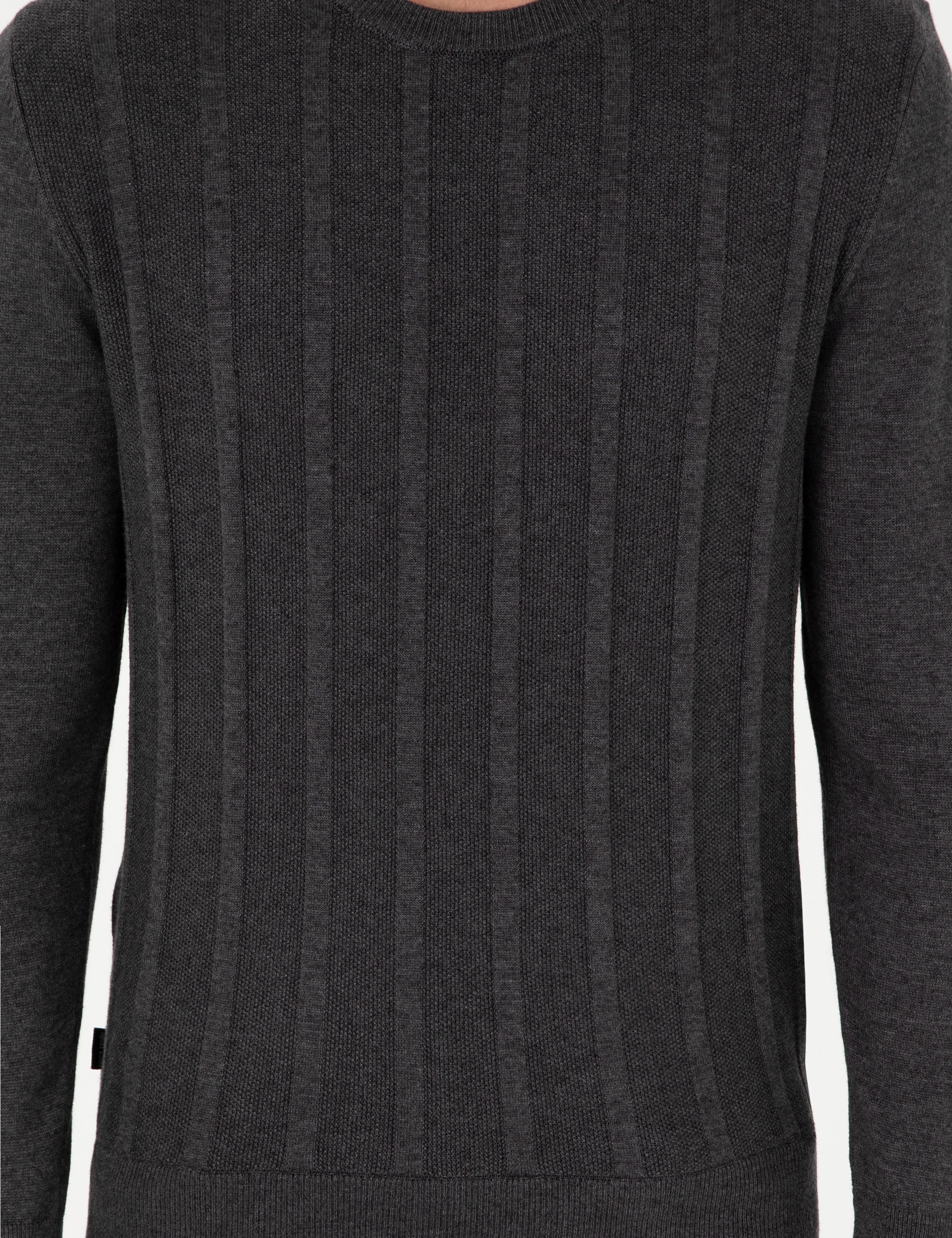 Antrasit Melanj Slim Fit Bisiklet Yaka Triko Kazak