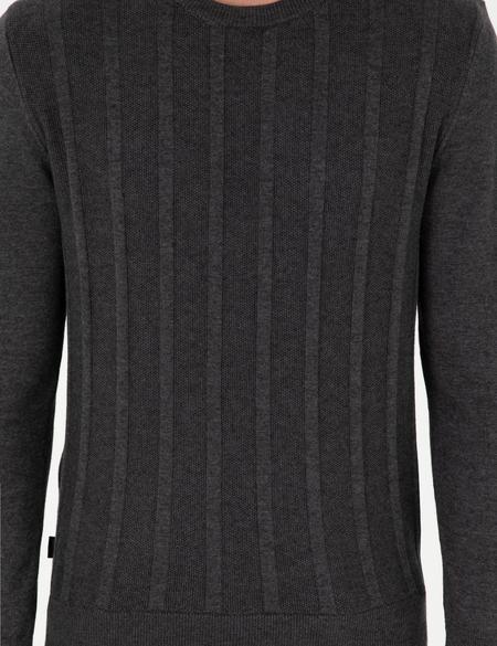 Antrasit Melanj Slim Fit Bisiklet Yaka Triko Kazak - 50300531018