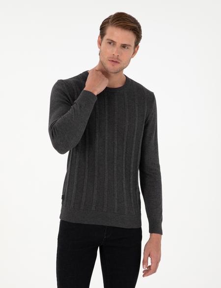 Antrasit Melanj Slim Fit Bisiklet Yaka Triko Kazak - 50300531018